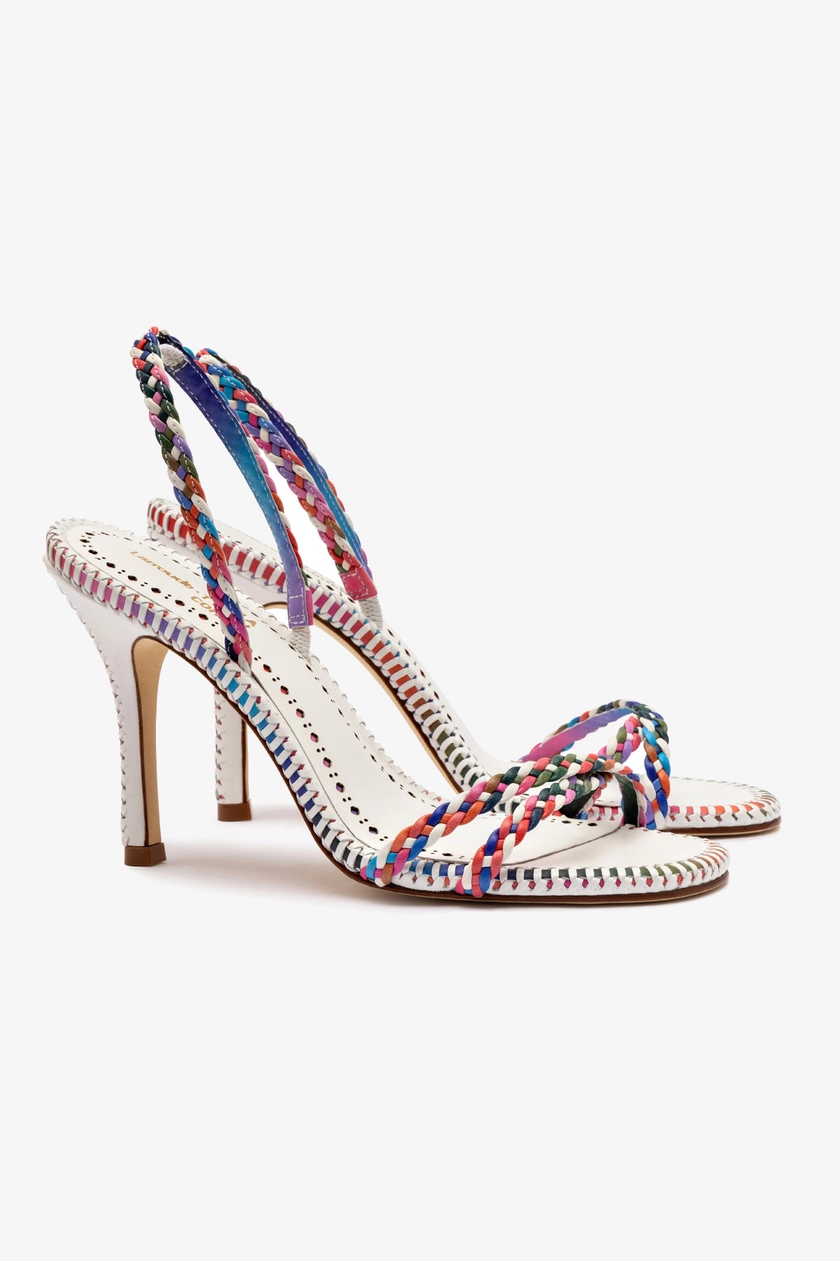 Larroudé x Jonathan Cohen Annie Sandal - Women's White & Rainbow Leather Sandals for Summer, Beach & Casual Outfits