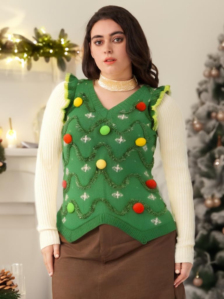 Funny Ugly Christmas Sweater for Women - Reindeer Design Holiday Knit Vest | Perfect for Xmas Parties, Family Gatherings & Festive Photos