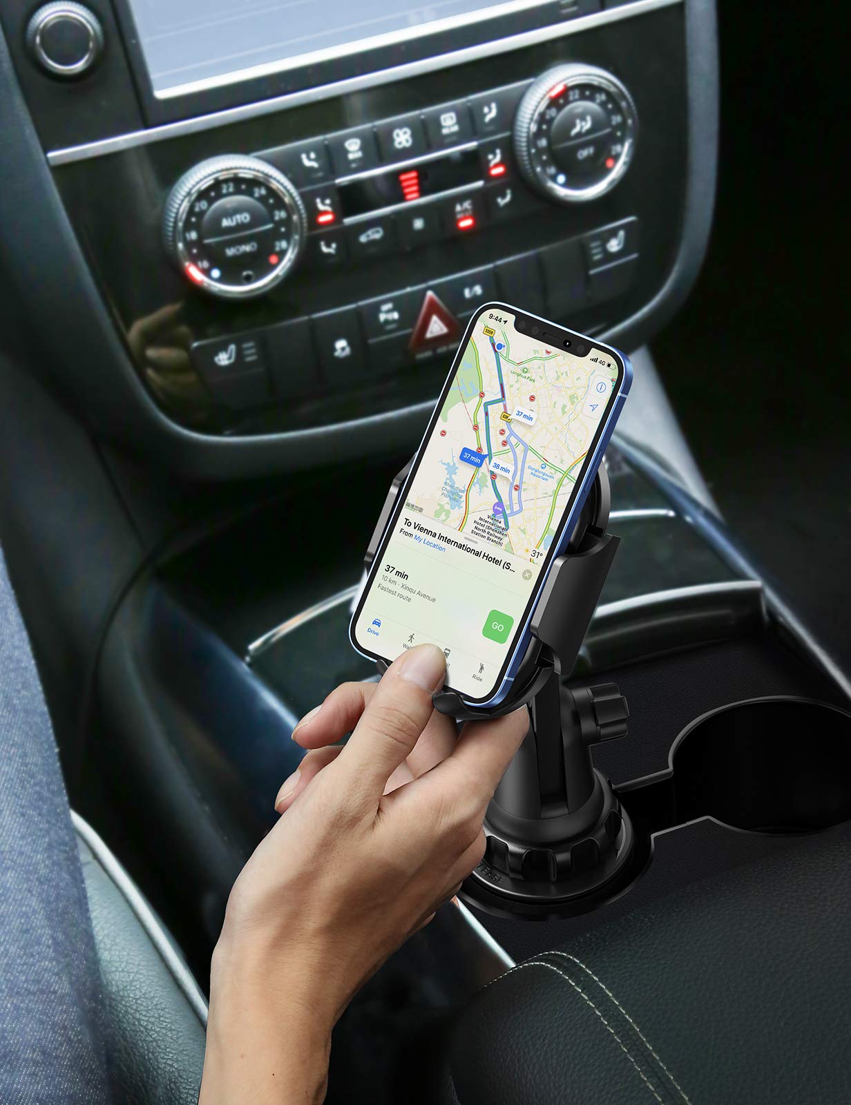 UGREEN Car Cup Phone Holder - Expandable Base Phone Mount for iPhone 14 Pro Max/13 Mini/13 Pro/12 Mini/12 Pro Max/11 & Samsung Note 20/10/9/S20/S10/S9/S8 - Secure Hands-Free Driving Accessory for Commuters & Road Trips