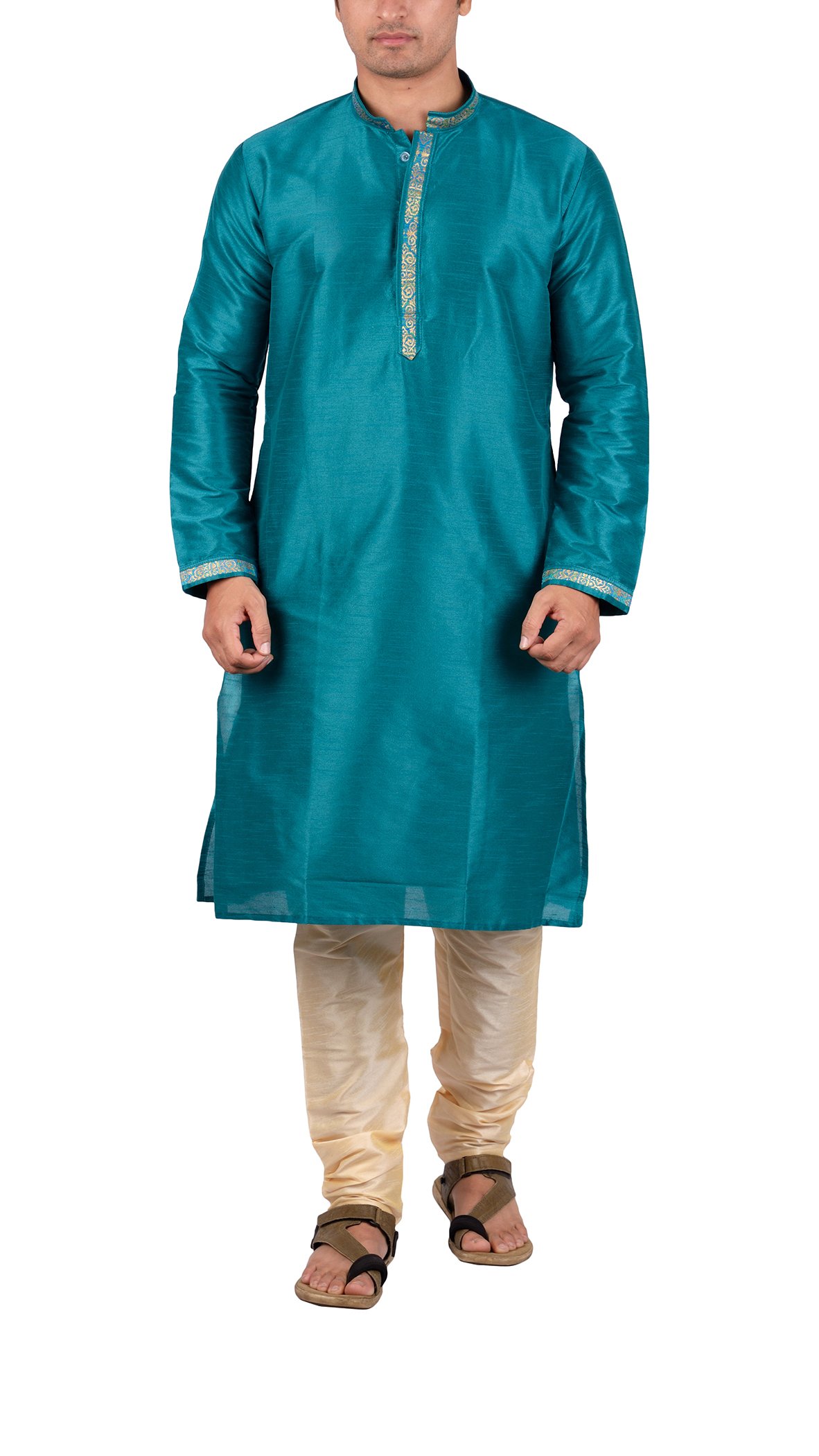 Premium Maharaja Men's Raw Silk Kurta Pyjama Set - Sea Green Ethnic Wear [MSKP006-42] | Traditional Indian Festive Outfit for Weddings, Diwali & Special Occasions