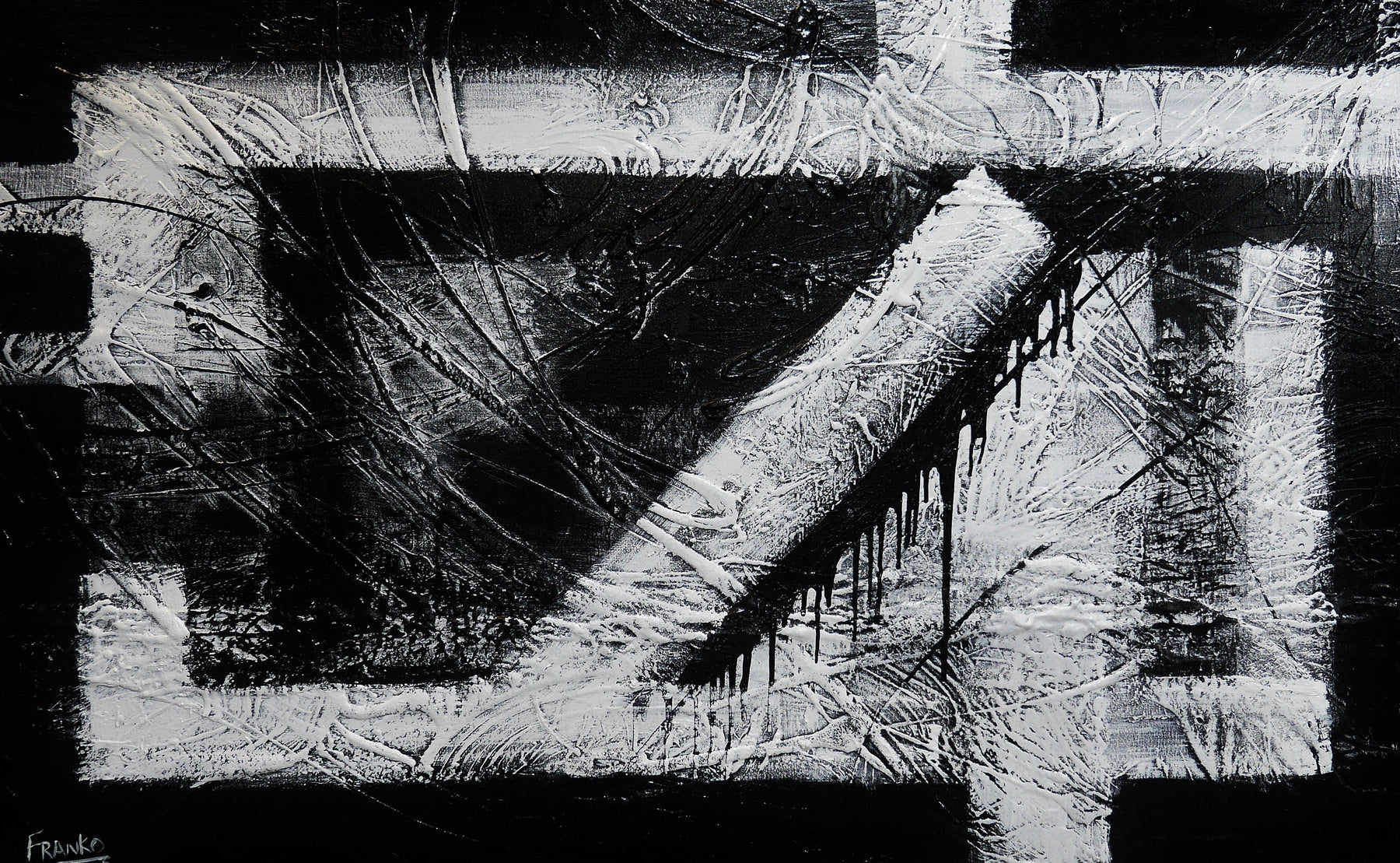 160cm x 100cm Black White Textured Abstract Geometry Painting - Modern Square Wall Art for Living Room, Bedroom & Office Decor