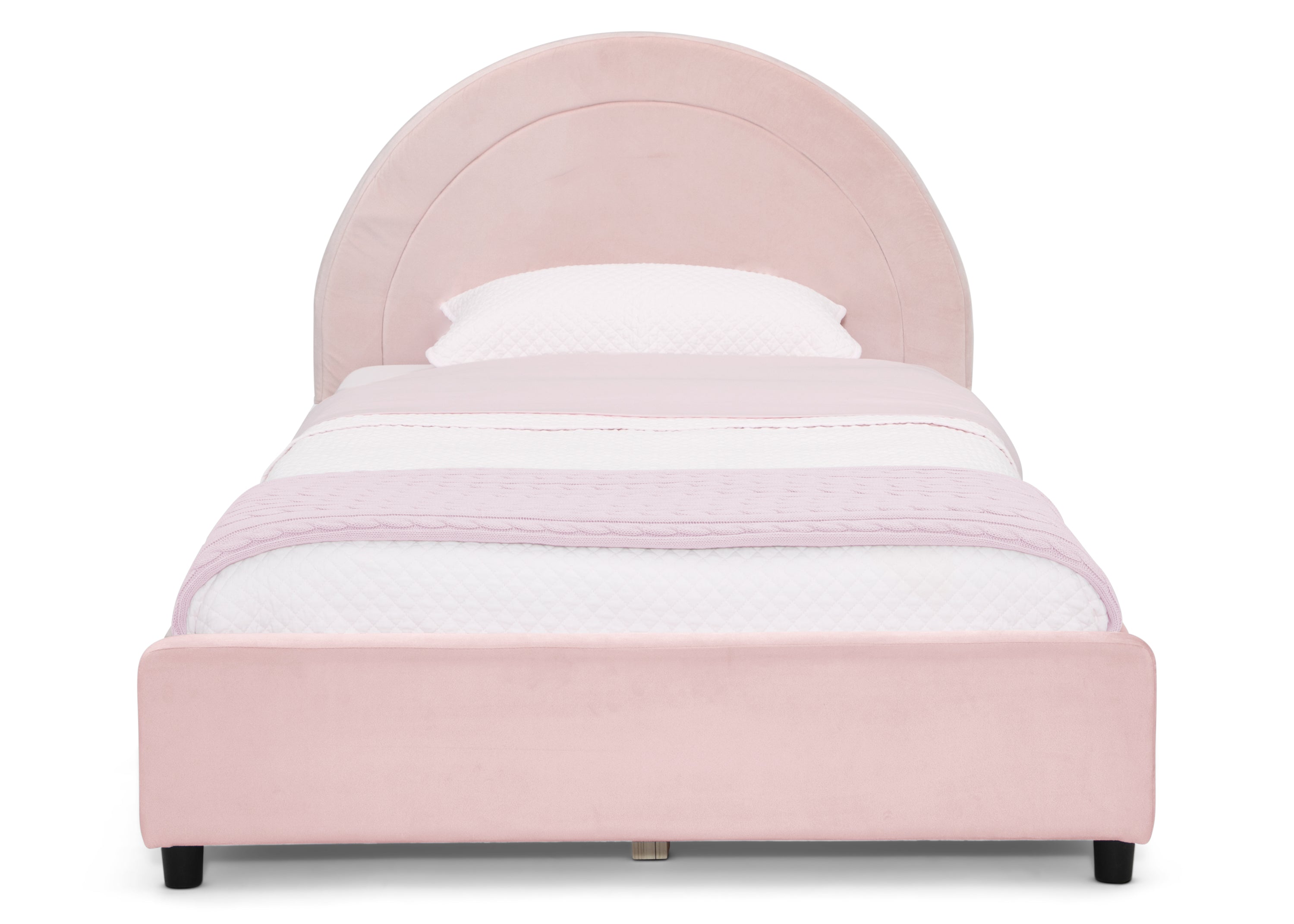 Upholstered Twin Bed with Round Headboard - Soft Fabric Frame for Kids & Teens - Perfect for Bedrooms, Dorms & Guest Rooms