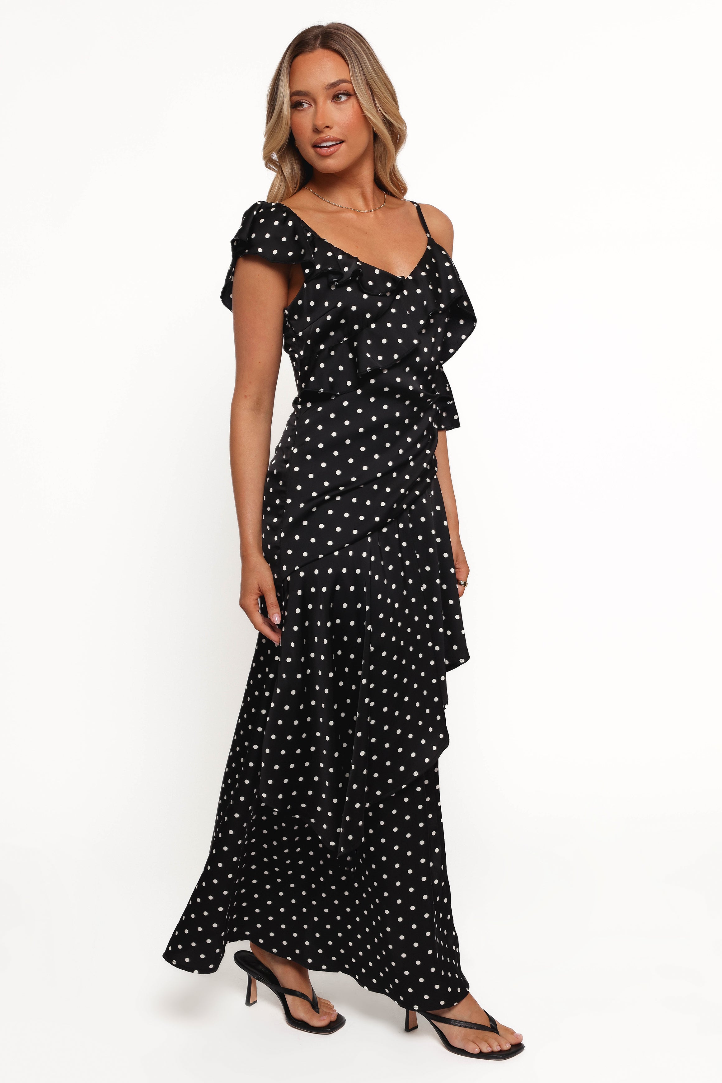 Adelina Women's Black Polka Dot Maxi Dress - Flowy Summer Beach Dress for Vacation, Party & Casual Wear