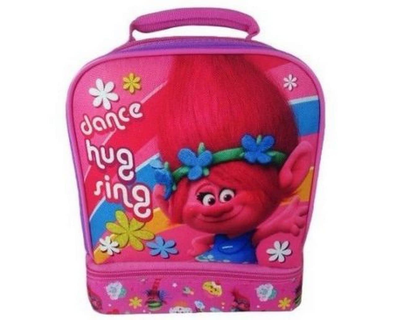 Trolls Insulated Lunch Box for Kids - Dual Compartment Soft Cooler Bag with Handle (Blue/Pink) - Perfect for School, Picnics & Outdoor Activities
