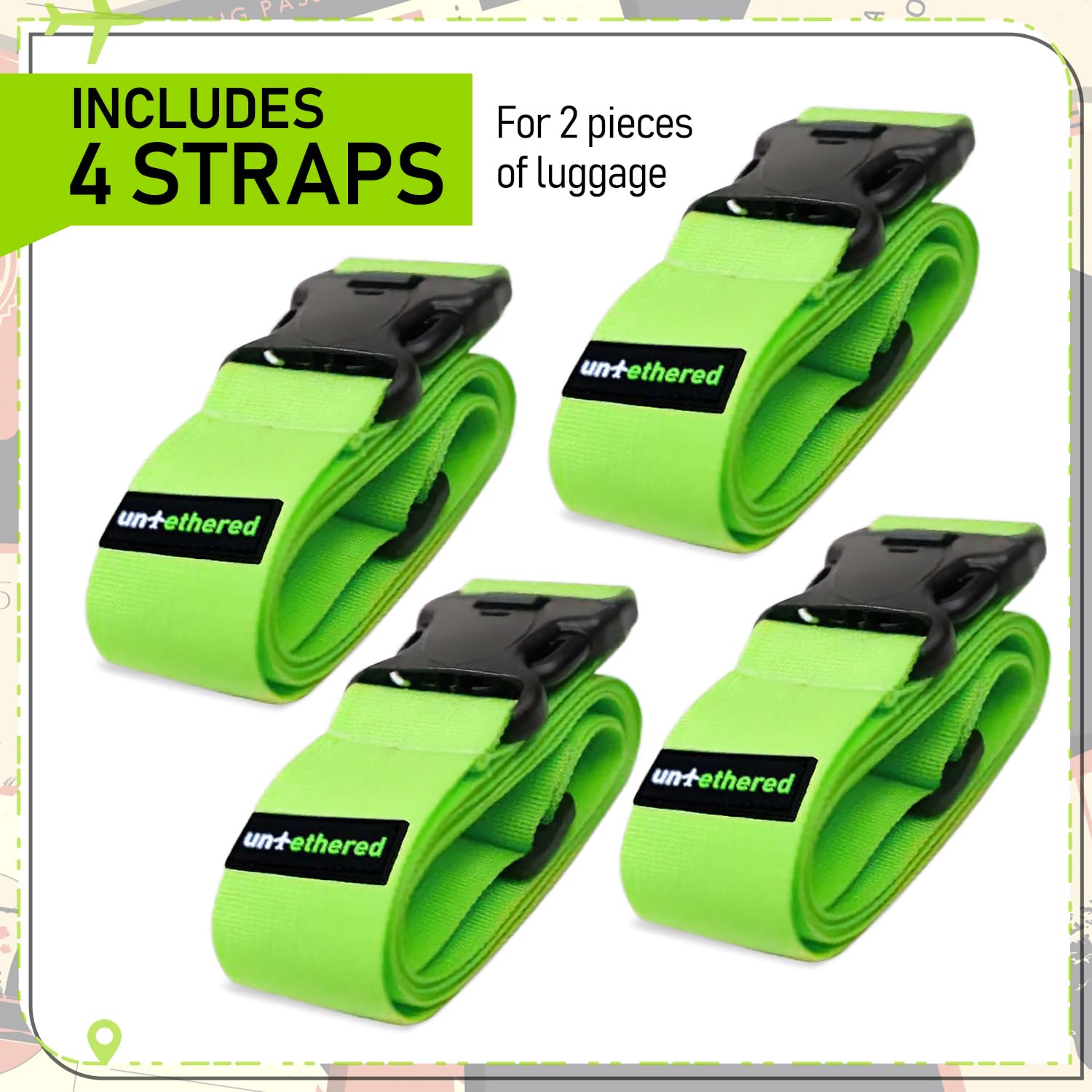 4-Pack Durable TSA-Approved Luggage Straps - Adjustable Suitcase Belt for Secure Travel Bag Wrapping - Heavy-Duty Buckle Straps for Suitcases & Backpacks | Perfect for Air Travel, Road Trips & Moving