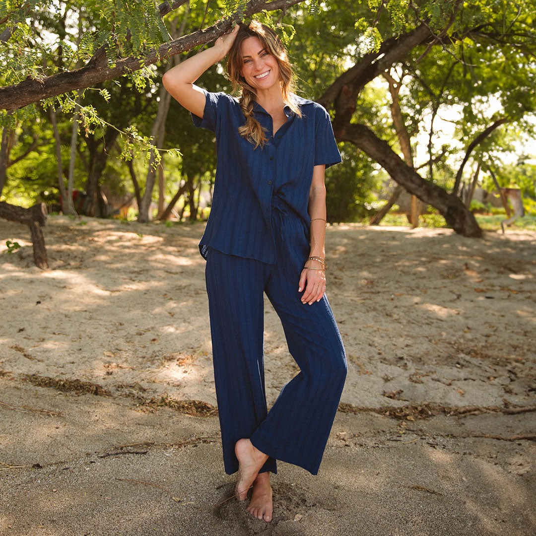 Men's Navy Cabana Shirt - Lightweight Breathable Linen Shirt for Summer Beach Vacation, Pool Party & Tropical Getaway