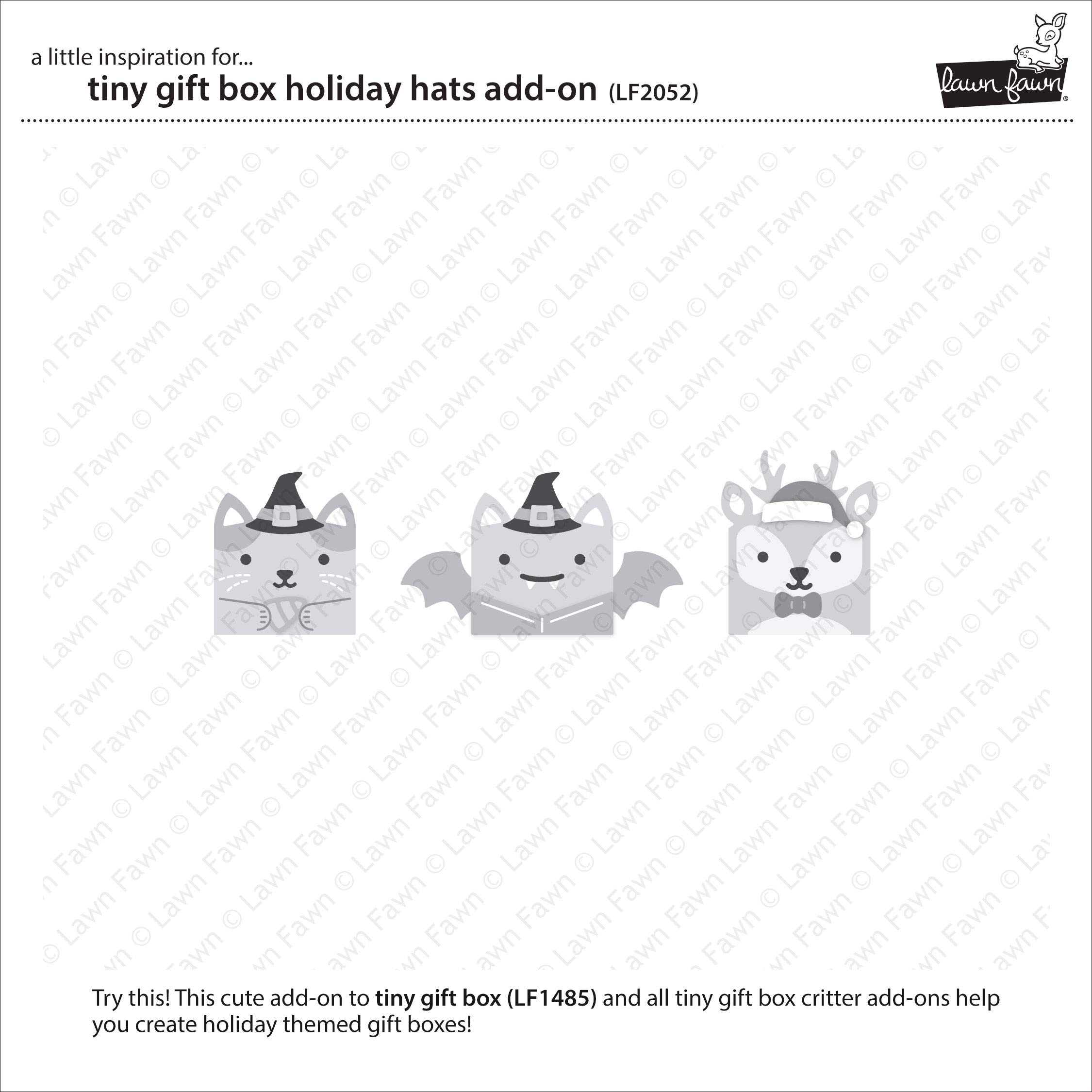 Lawn Fawn Tiny Gift Box Add-ons - Peacock/Turkey & Holiday Hats - 2 Piece Set for DIY Greeting Cards & Scrapbooking Projects