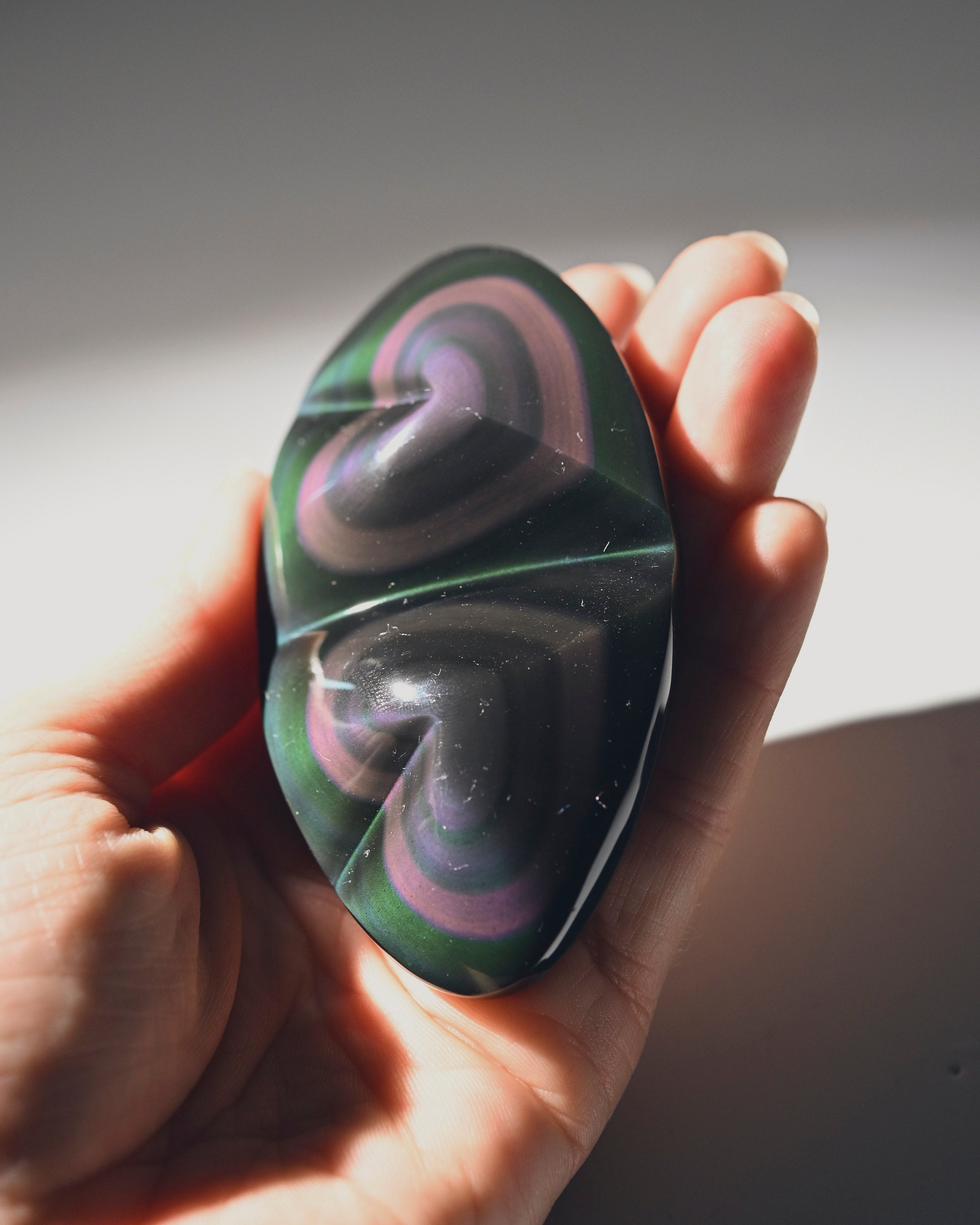Double Heart Rainbow Obsidian Stone - Natural Healing Crystal for Love & Positivity | Perfect for Meditation, Jewelry Making & Spiritual Gifts