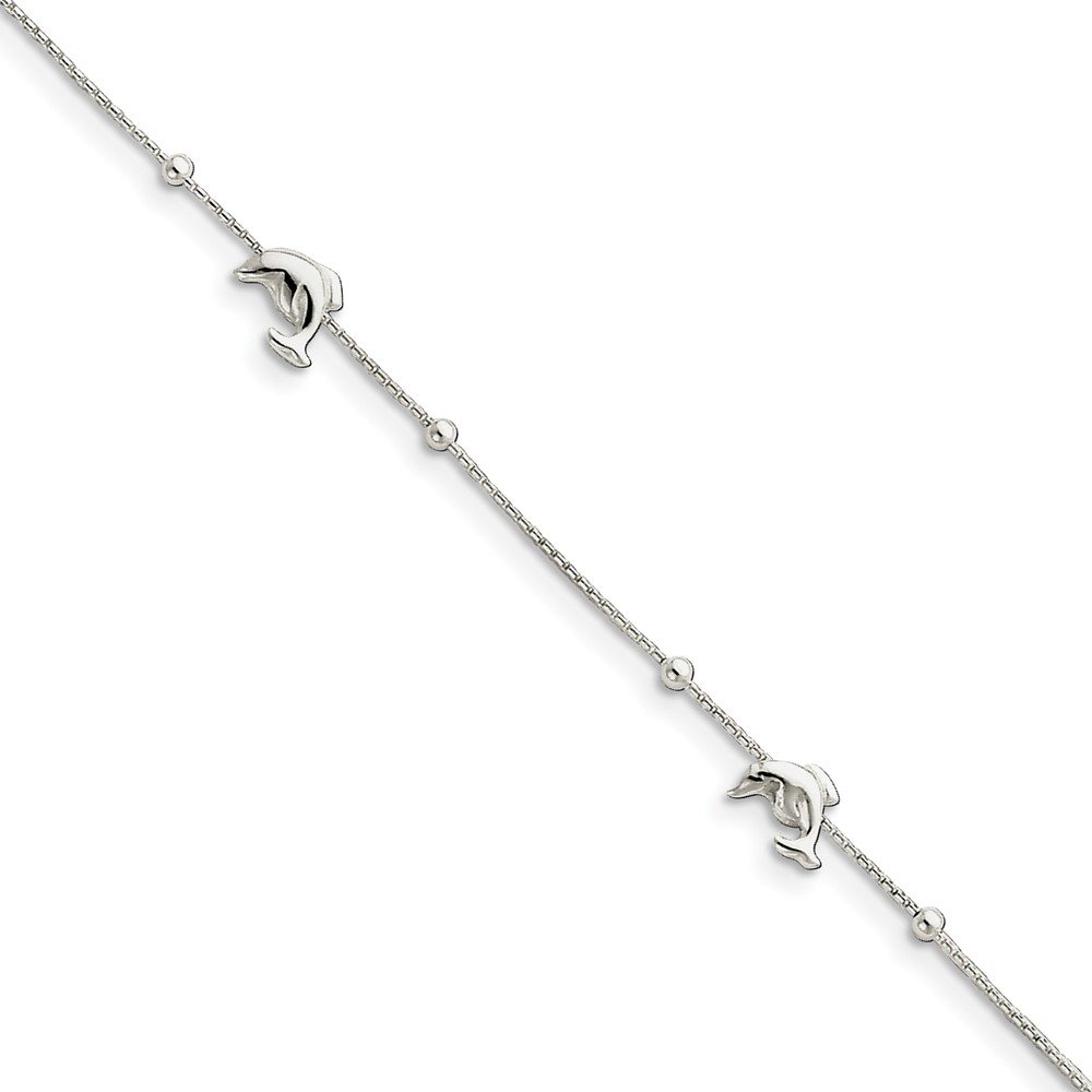 Jewels By Lux Sterling Silver Polished Dolphin Anklet with 1-inch Extension - Elegant Beach Jewelry for Summer Vacations & Ocean Lovers