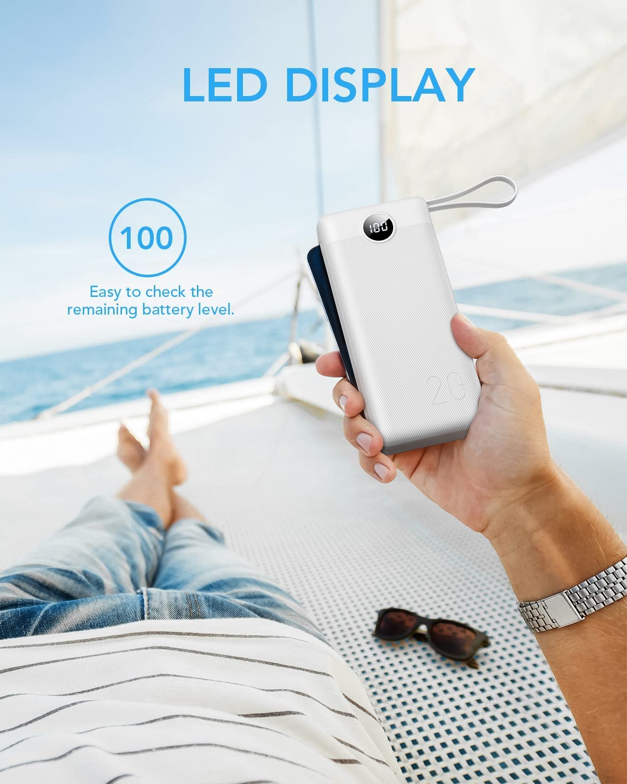 VRURC 20000mAh Power Bank with Built-in Cables | PD 18W QC 3.0 Fast Charging Portable Charger | 5 Outputs & 2 Inputs USB C Battery Pack for iPhone, Samsung, Android Phones | Perfect for Travel, Camping, and Emergency Charging