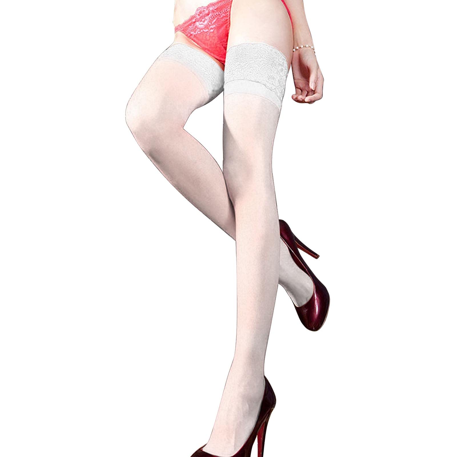 Sexy Lace High Thigh Stockings for Women - Sheer Lingerie Socks with Garter Belt - Perfect for Valentine's Day, Boudoir Photography & Romantic Nights