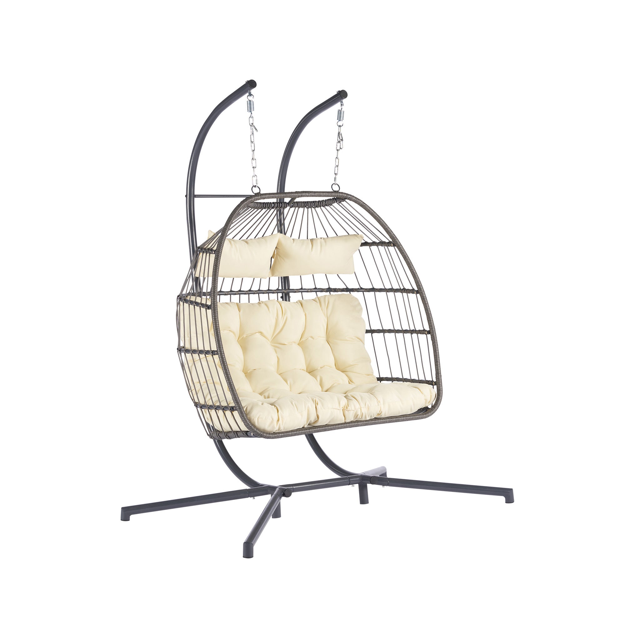 2 Person Outdoor Rattan Hanging Chair - Patio Wicker Egg Chair for Backyard, Garden, or Balcony Relaxation