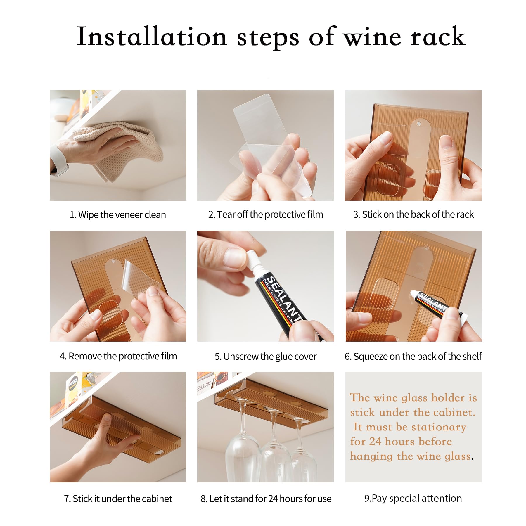 Premium Under Cabinet Wine Glass Holder Rack - 2 Pack Hanging Storage for Kitchen, Home & Bar - Space-Saving Brown Wine Glass Organizer - Perfect for Wine Enthusiasts & Entertaining Guests