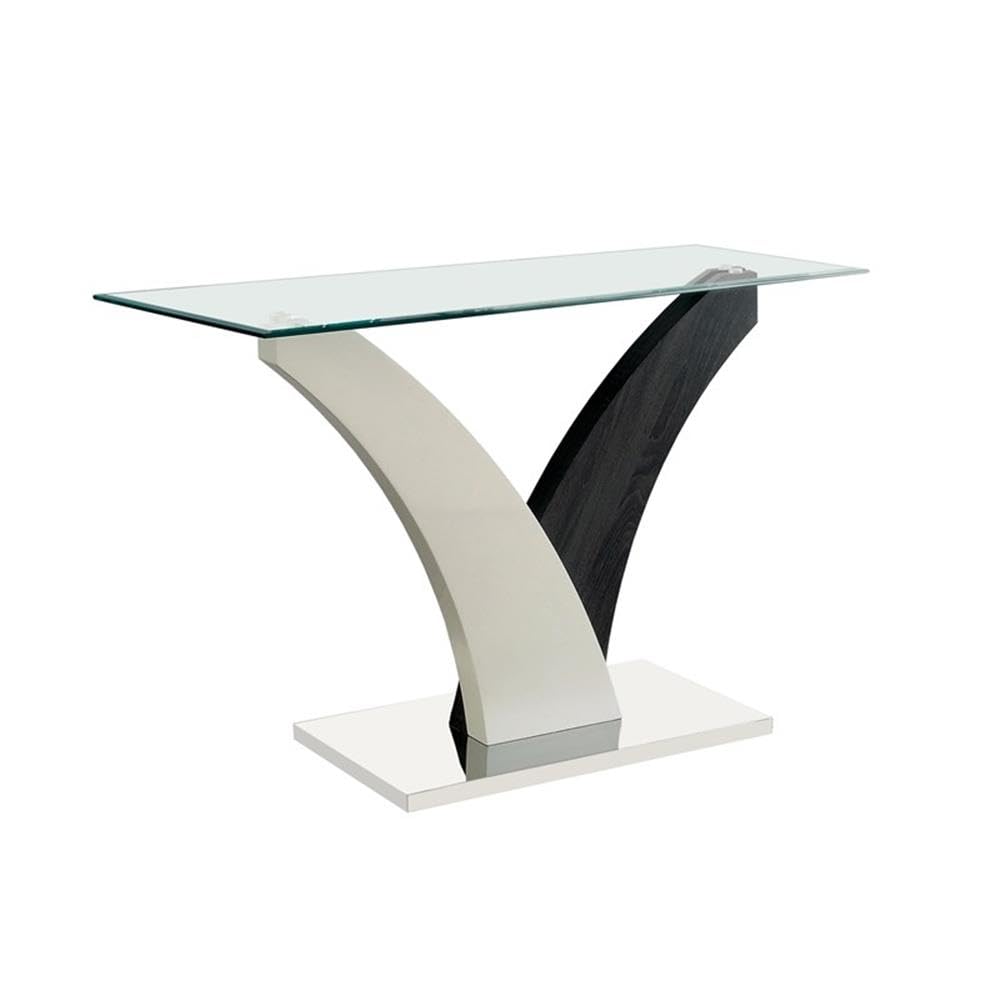 BOWERY HILL Modern Glass Top Console Table - White & Dark Gray Entryway Sofa Table for Living Room, Hallway, or Bedroom Decor