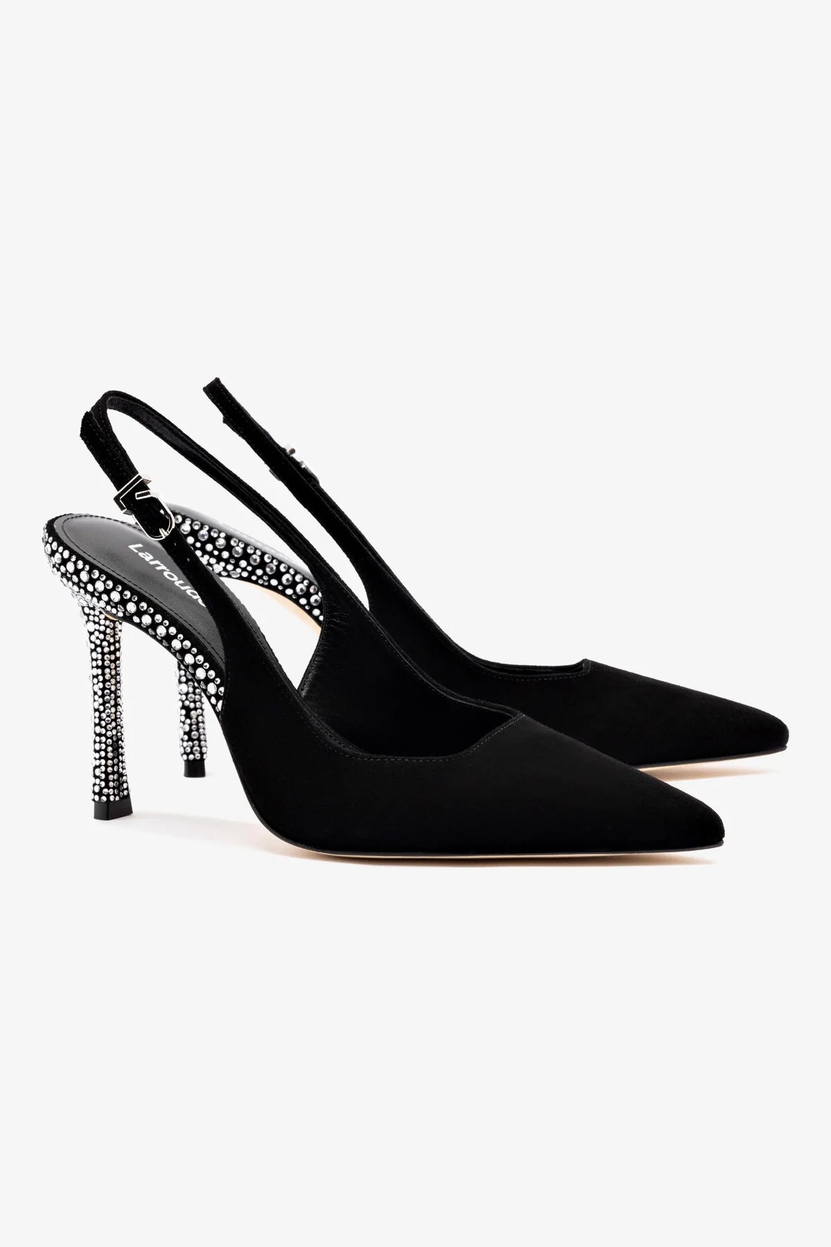 Kaitlan Crystal Pump Black Suede Heels - Elegant Women's Dress Shoes for Weddings, Parties & Special Occasions
