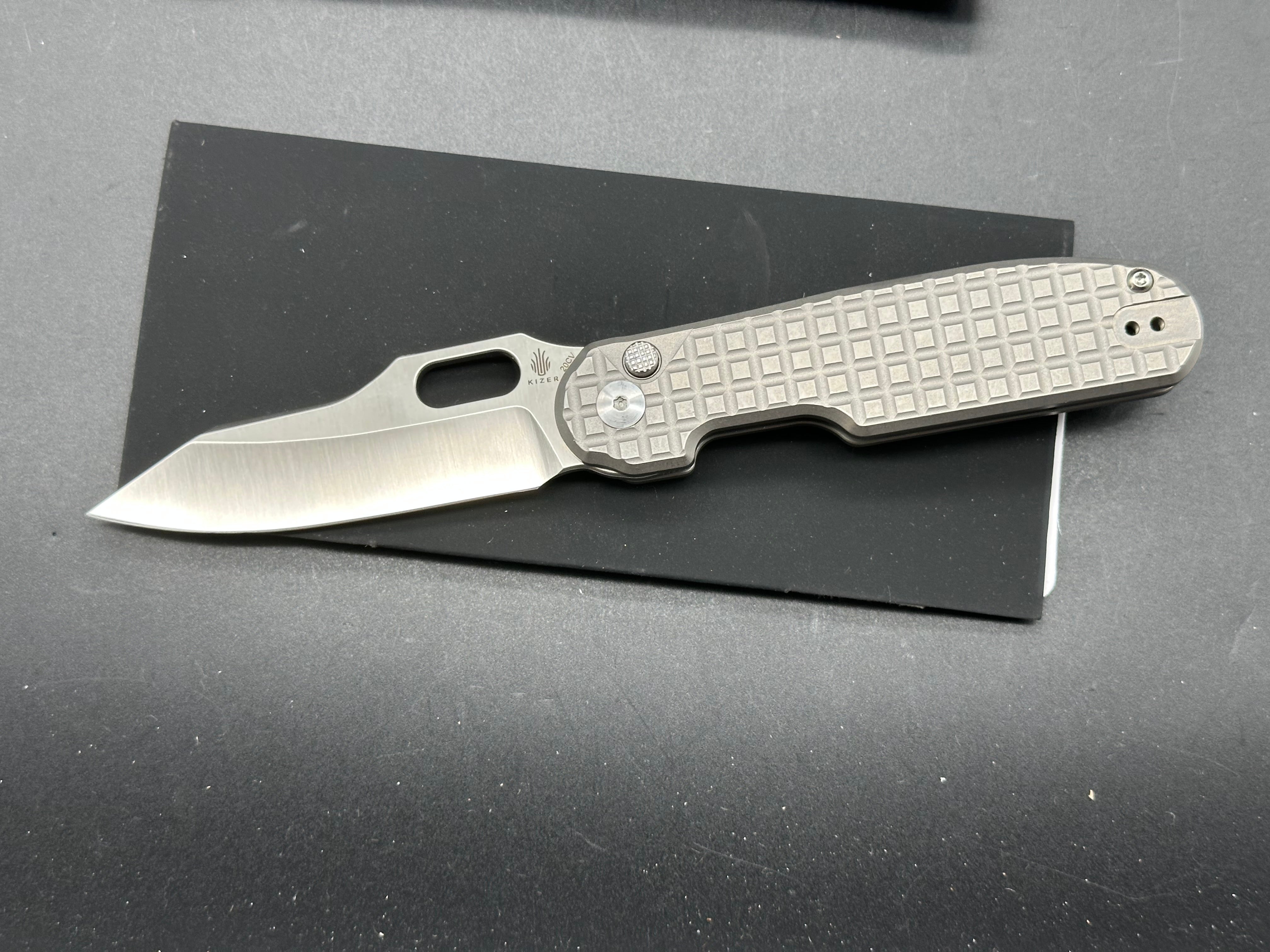 KIZER CORMORANT Folding Pocket Knife - Gray Titanium Handle, 20CV Plain Edge Blade - EDC, Outdoor, Camping & Survival Knife
