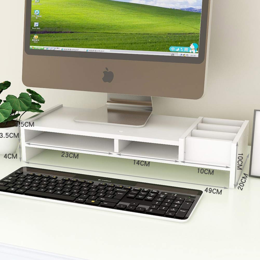 QTQHOME 2 Monitor Stand Riser with Storage Shelf - Wooden White Computer Desk Organizer 49x20x10cm (19x8x4in) - Perfect for Home Office, Gaming Setup & Workspace Organization