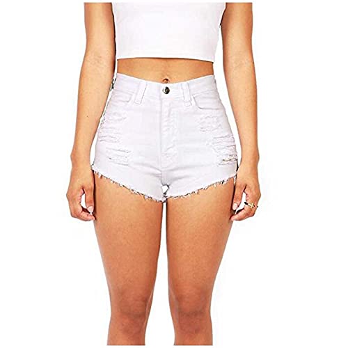 Sexy High-Waisted Denim Shorts for Women - Casual Ultra-Short Pants with Pockets, Plus Size Fashion (White, Medium) | Perfect for Summer Outfits, Beach Vacations & Night Out Parties