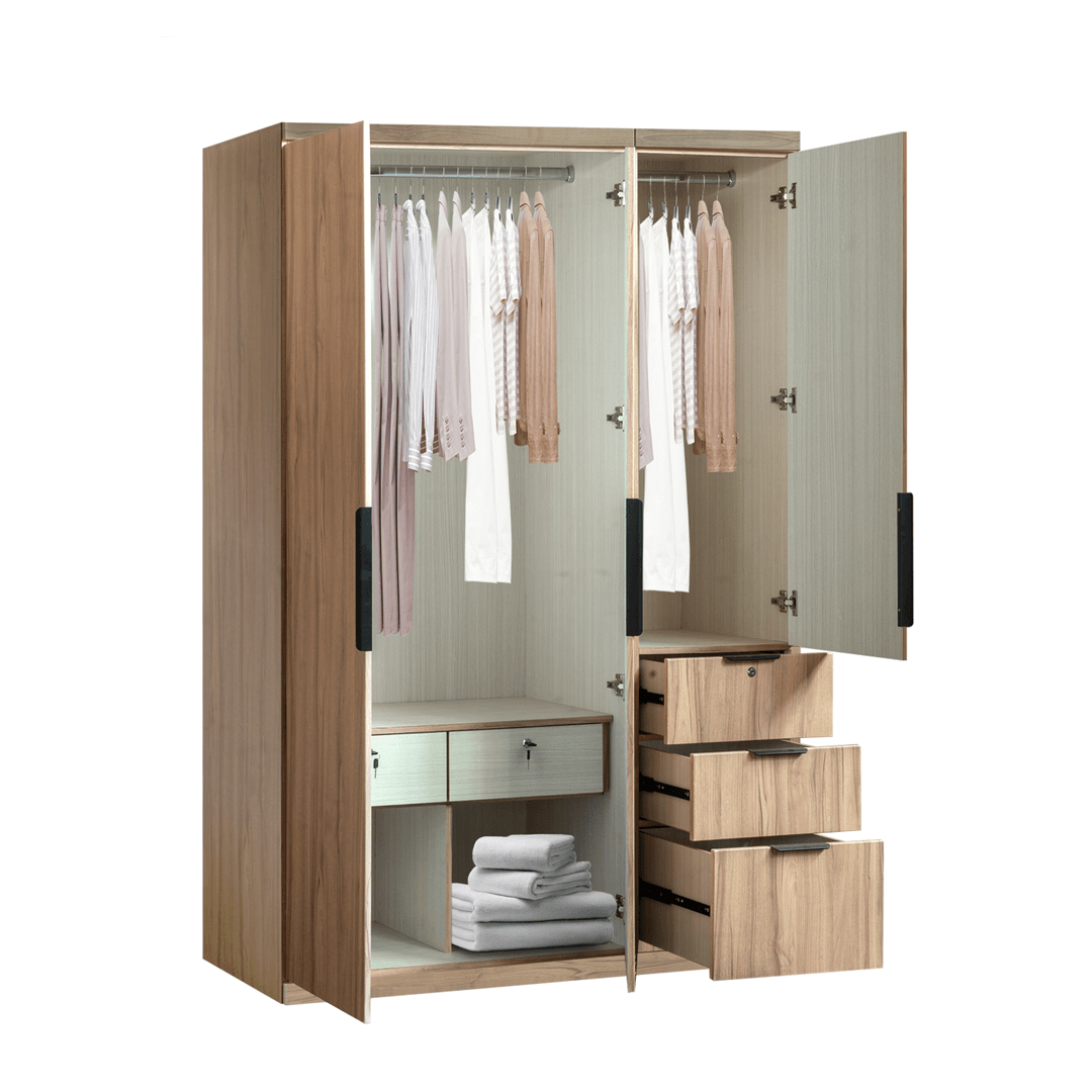 Kerris 3 Door Open Wardrobe - Solid Plywood Closet Organizer for Bedroom, Living Room & Walk-In Closet - Modern Freestanding Storage Cabinet with Hanging Rod & Shelves