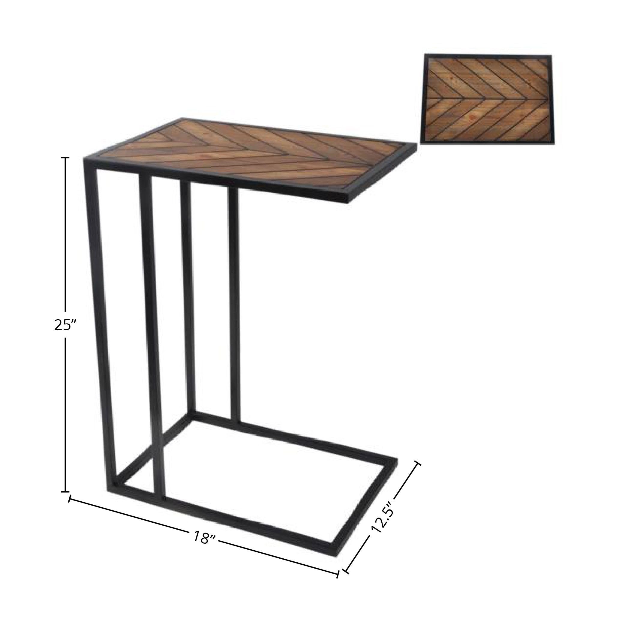 Black Rectangle C Table with Inlay Top - Set of 2 Modern Side Tables for Living Room, Bedroom or Office - Perfect for Coffee, Books & Decor