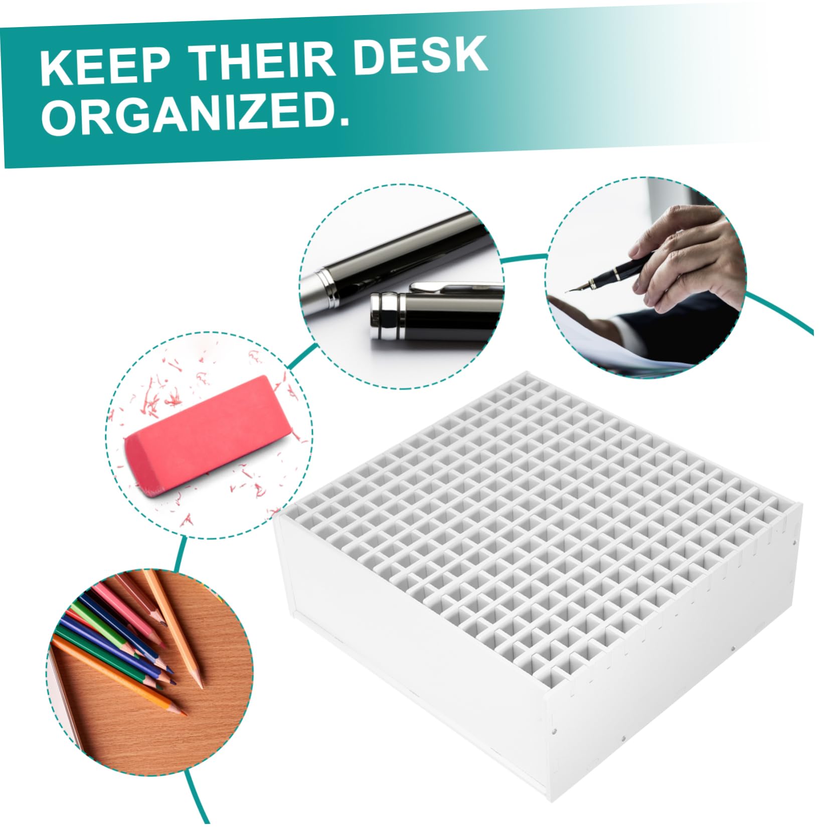 Premium White Marker Storage Box - Modern Desktop Organizer for Pens, Markers & Office Supplies | Art, School & Office Use | Durable ABS Plastic Desk Organizer with Dividers