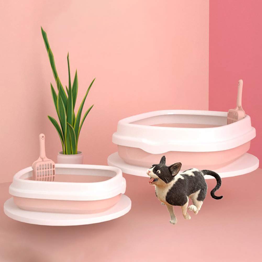 Shulemin Semi-Closed Cat Litter Box with High Sides & Detachable Scoop - PP Plastic Sifting Litter Pan for Cats & Dogs (Pink) - Perfect for Small Spaces & Odor Control in Apartments
