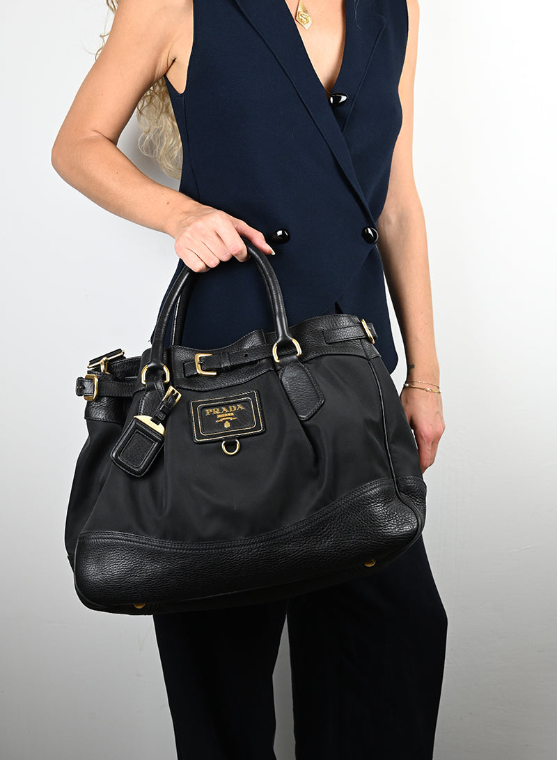 Prada Black Fabric Shopper Bag - Stylish & Spacious Tote for Women | Perfect for Work, Travel & Everyday Use