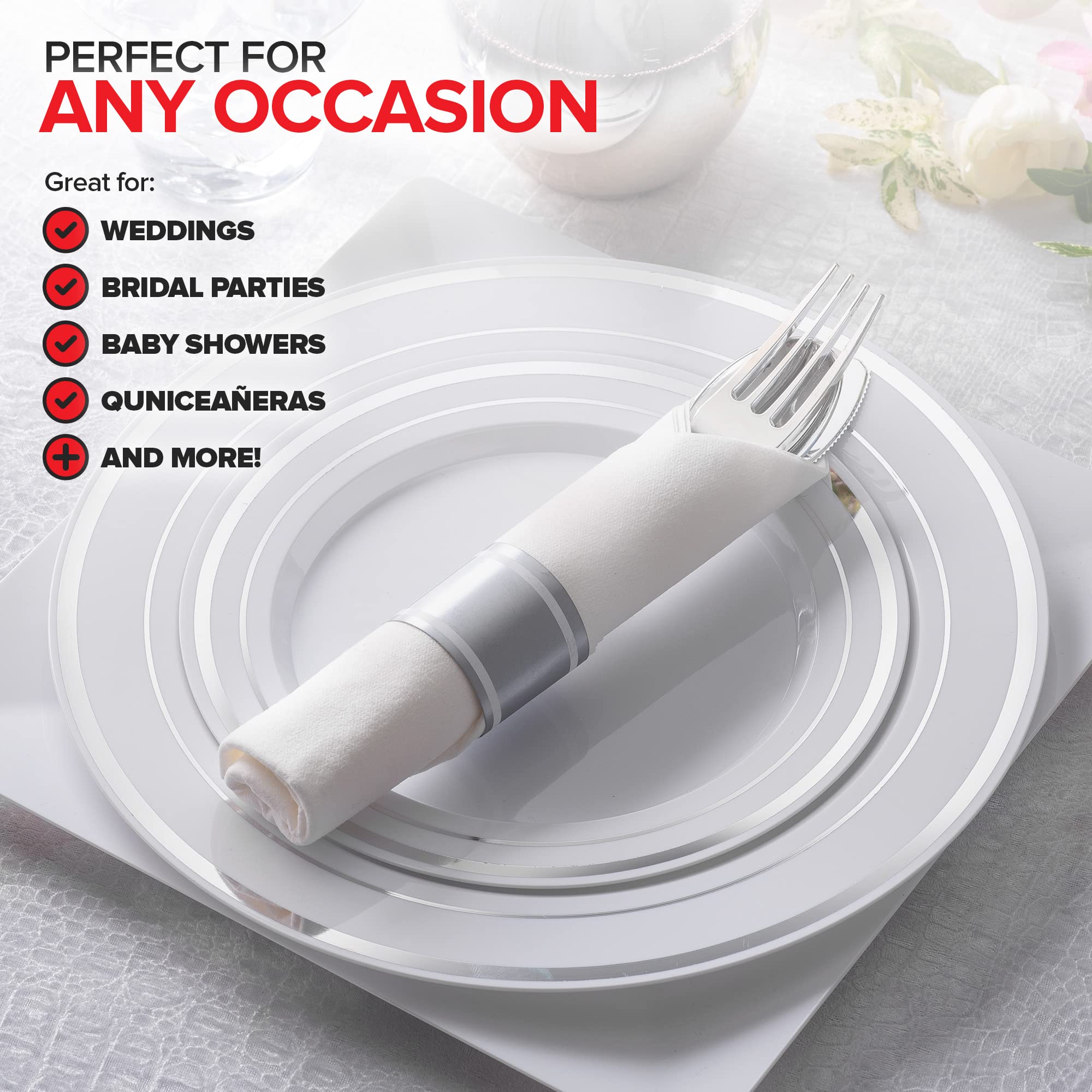 **25-Pack Premium Plastic Silverware Sets for Parties - Heavy Duty Disposable Cutlery with Spoons, Forks, Knives & Napkins | Individually Wrapped for Weddings, Thanksgiving & Events | Perfect for Catering, BBQs & Picnics**