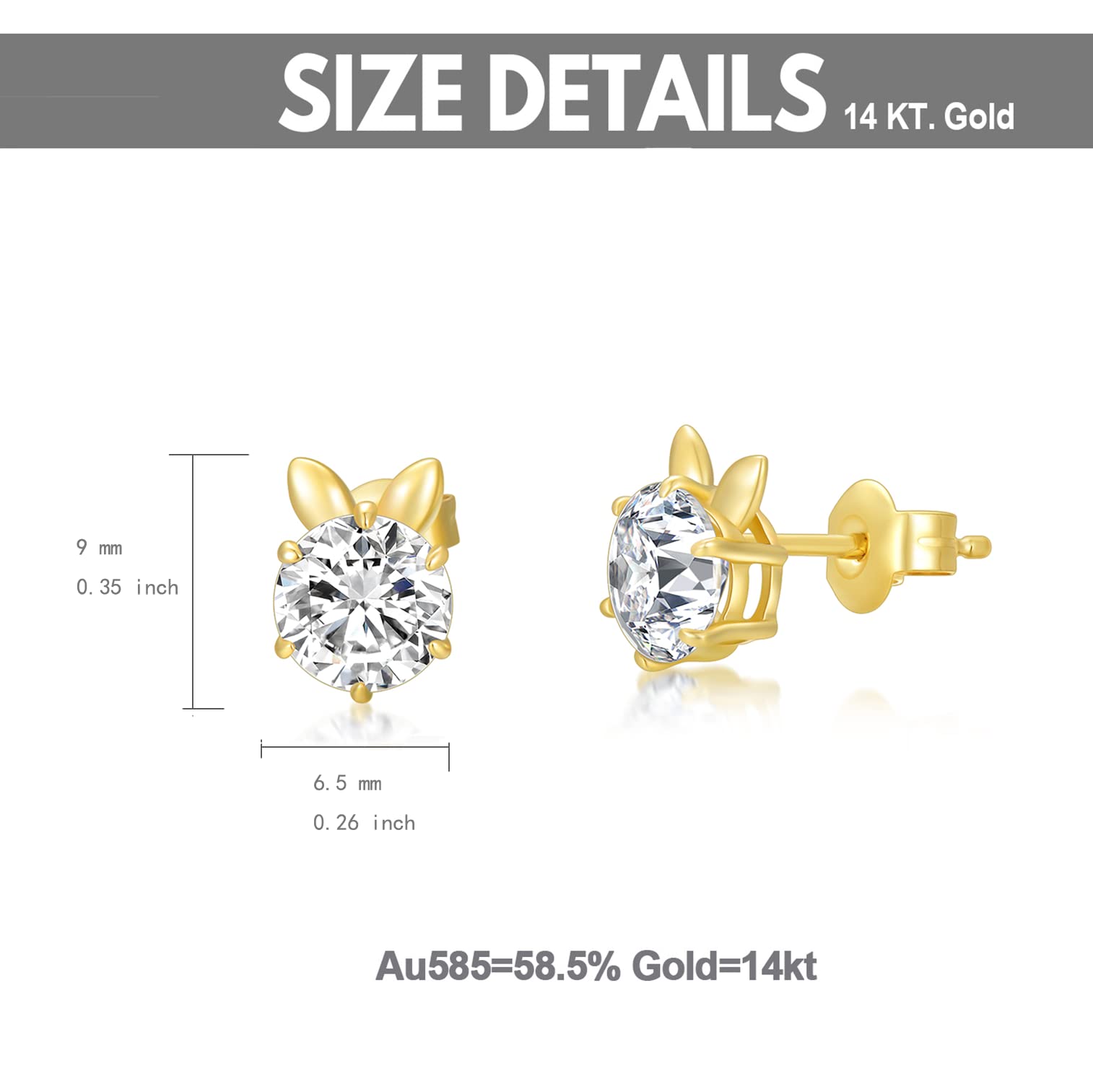 14K Real Gold 5.5mm Moissanite Stud Earrings for Women - Hypoallergenic Luxury Jewelry Gift for Mom, Wife, Anniversary & Valentine's Day - Perfect for Weddings, Parties & Everyday Elegance