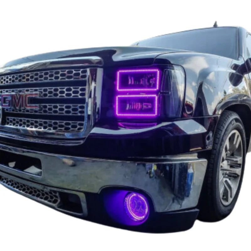 GMC Sierra Multicolor LED Halo Headlight Kit for 2007-2013 Models - Upgrade Your Truck Lighting for Off-Road & Night Driving