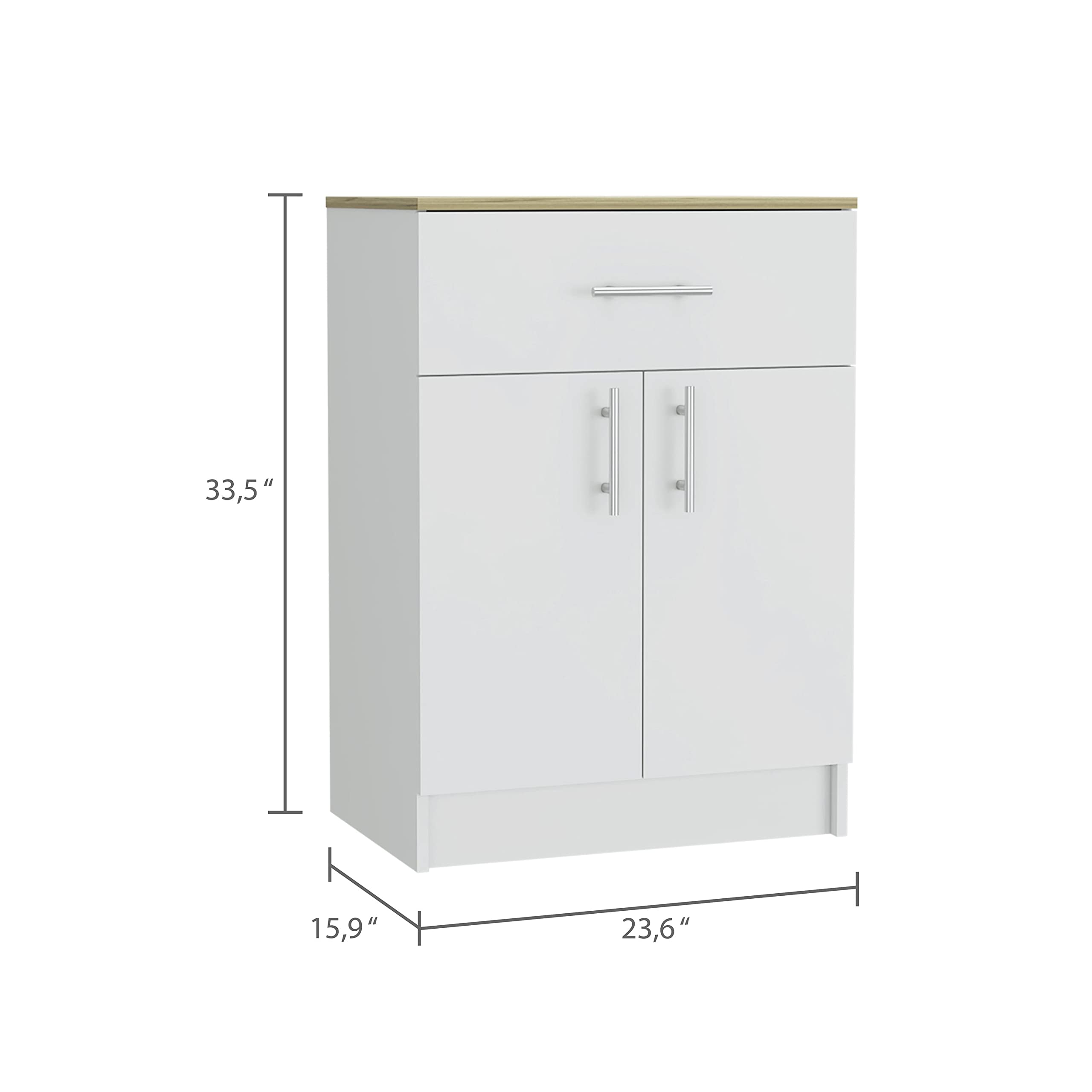 White/Light Oak Oxford Pantry Cabinet with Double Doors, Drawer & Metal Handles - 2 Interior Shelves for Kitchen Storage, Pantry Organization & Dining Room Decor