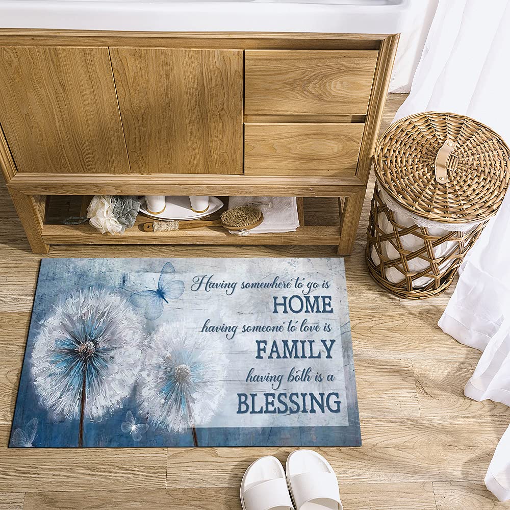 Non-Slip Rustic Dandelion Door Mat - 23.5x35 Inch Blue Indoor/Outdoor Rug for Bathroom, Bedroom, Kitchen & Living Room - Perfect Home Decor for Entryways, Patios & High-Traffic Areas