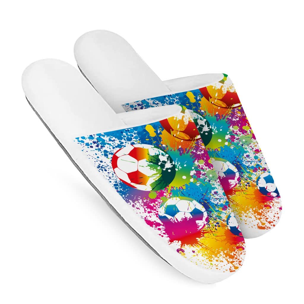 Rainbow Color Soccer Ball Memory Foam Slippers - Comfortable Soccer Design House Shoes for Men & Women - Perfect for Indoor, Outdoor, Sports Fans & Gift Giving