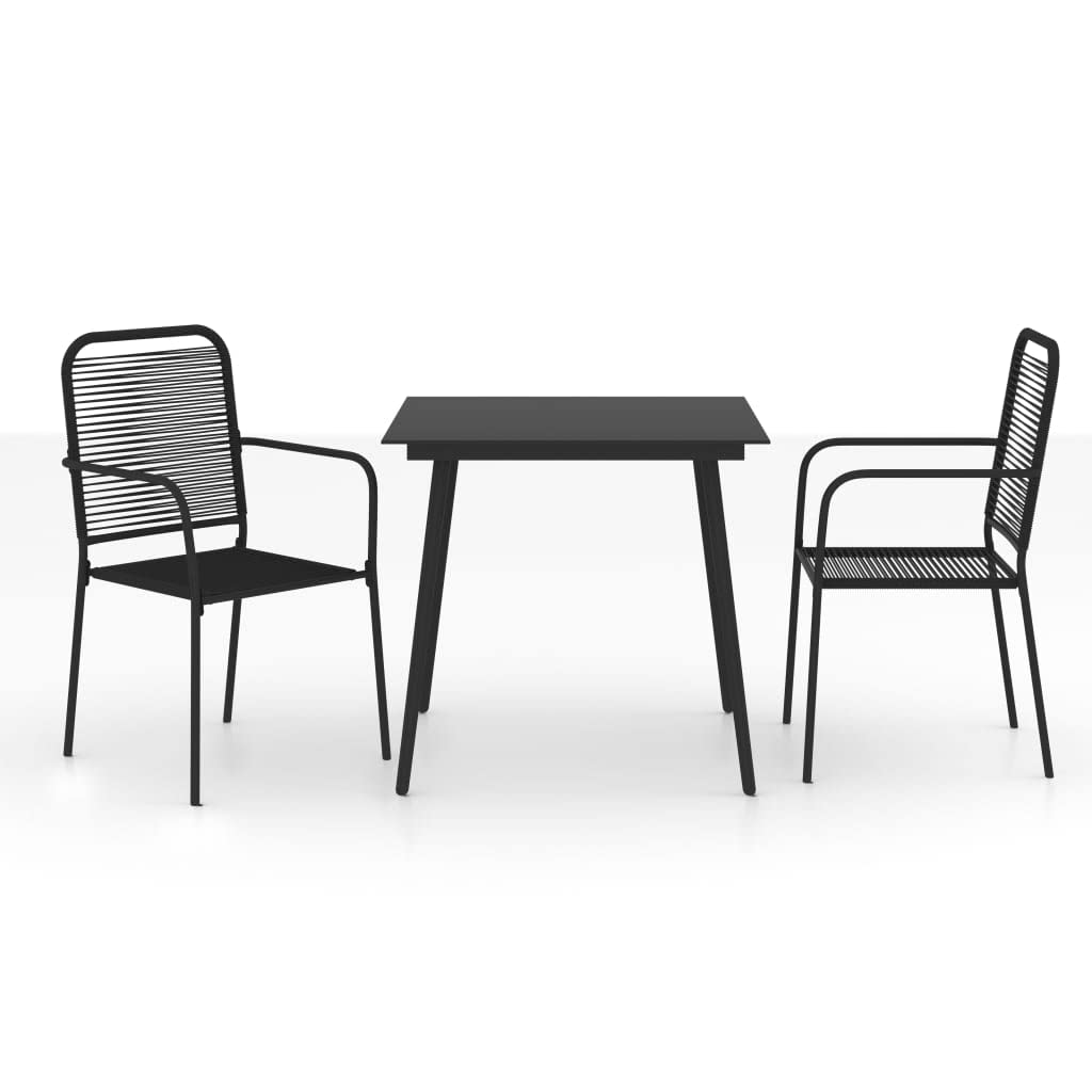 3-Piece Modern Outdoor Patio Dining Set with Tempered Glass Table - Steel Frame & Cotton Rope Conversation Furniture for Garden, Porch, Backyard - Perfect for Outdoor Entertaining & Relaxation