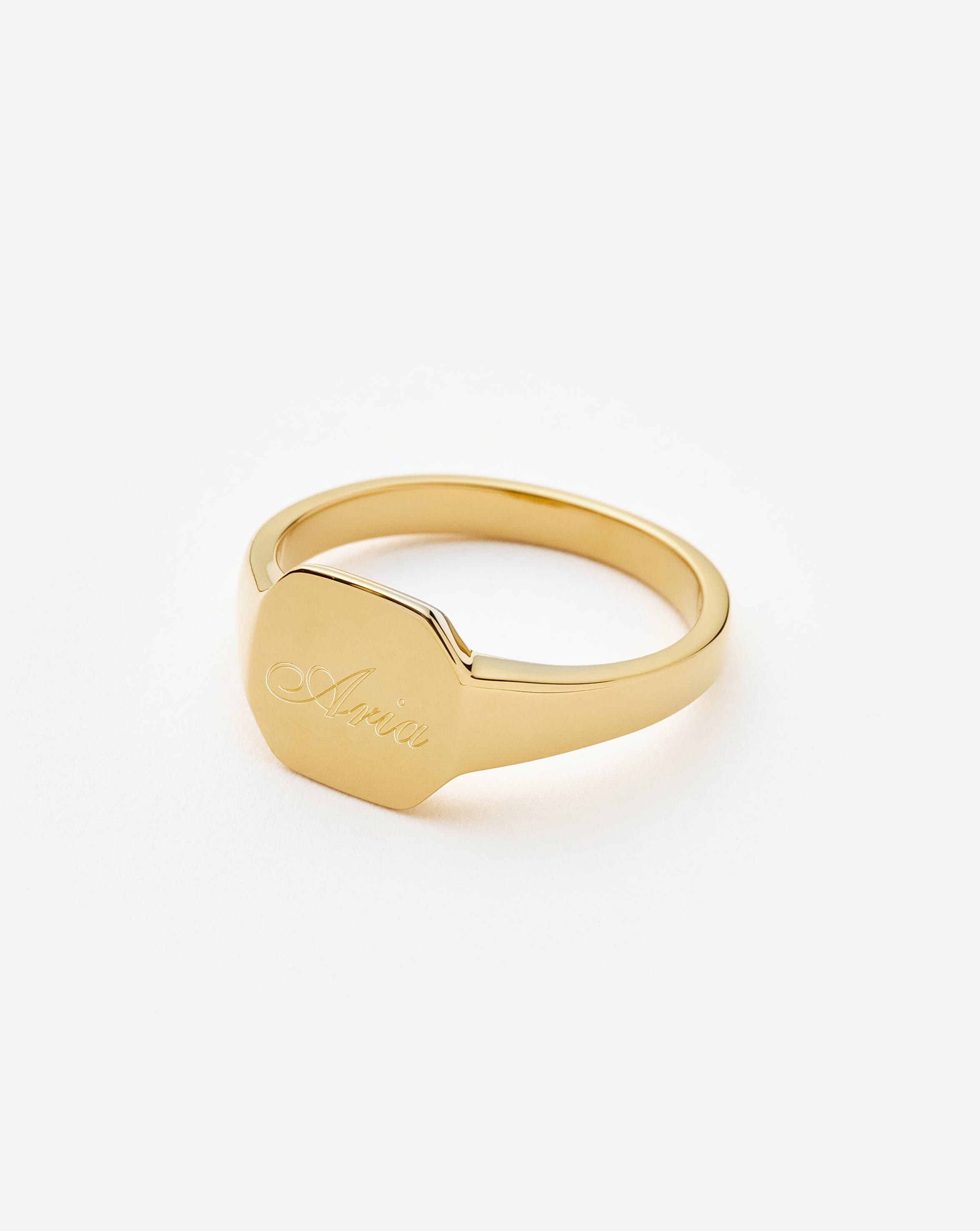 Engravable Oka Signet Ring - 18k Gold Vermeil Personalized Jewelry for Men & Women | Elegant Gift for Anniversary, Wedding, or Special Occasion