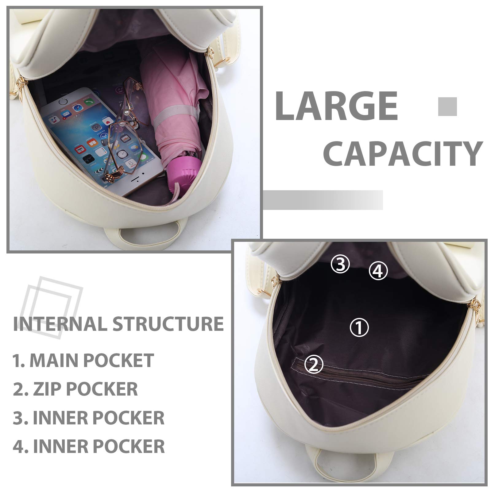 Cute Mini Backpack for Women - Leather Bowknot Small Backpack Purse 3-Piece Set | Perfect for Travel, School & Everyday Use