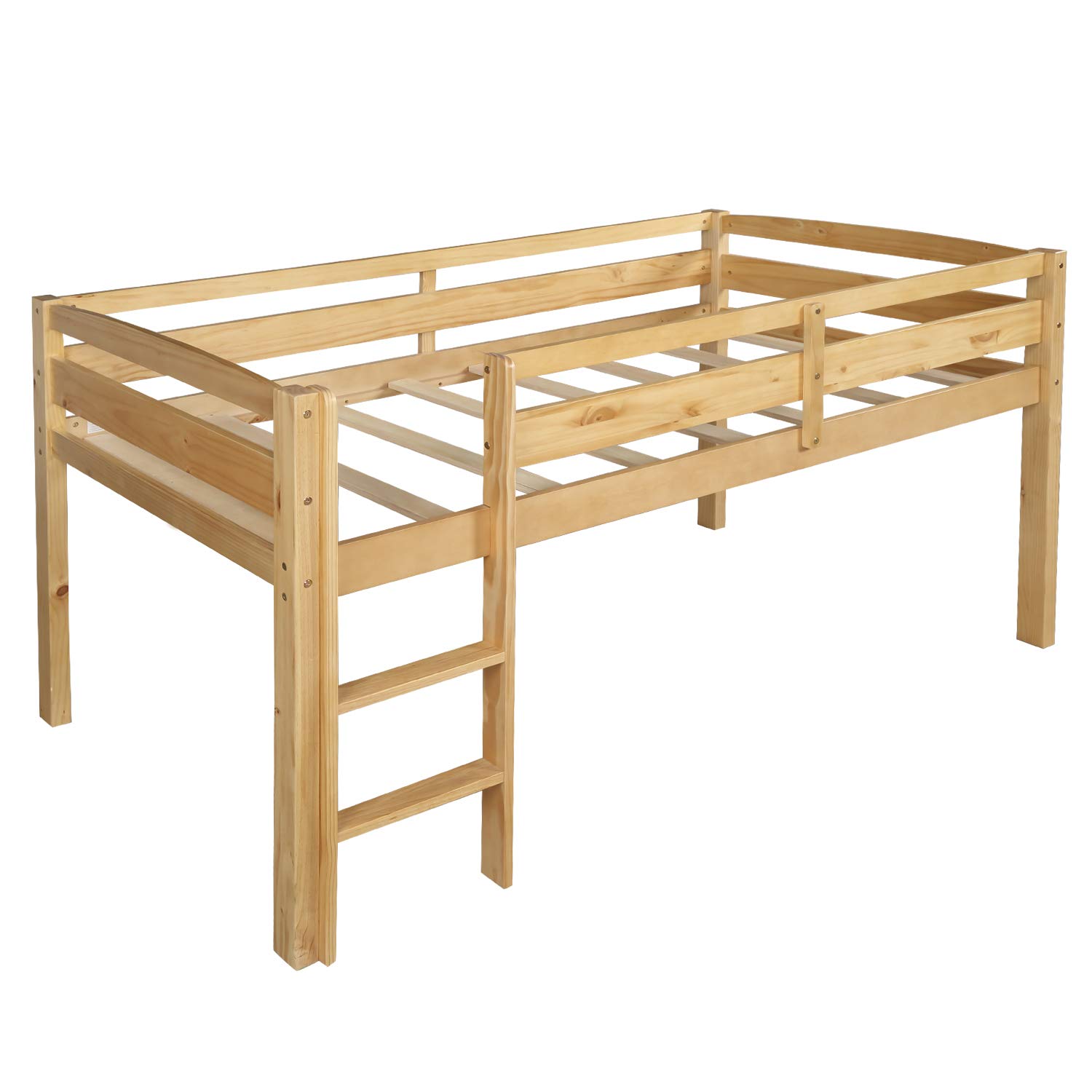 Harper & Bright Designs Twin Size Low Loft Bed with Ladder & Safety Guardrails - Solid Wood Kids Loft Bed Frame for Toddlers, Teens & Small Spaces (Natural Finish) | Perfect for Dorm Rooms, Small Bedrooms & Space-Saving Kids Furniture