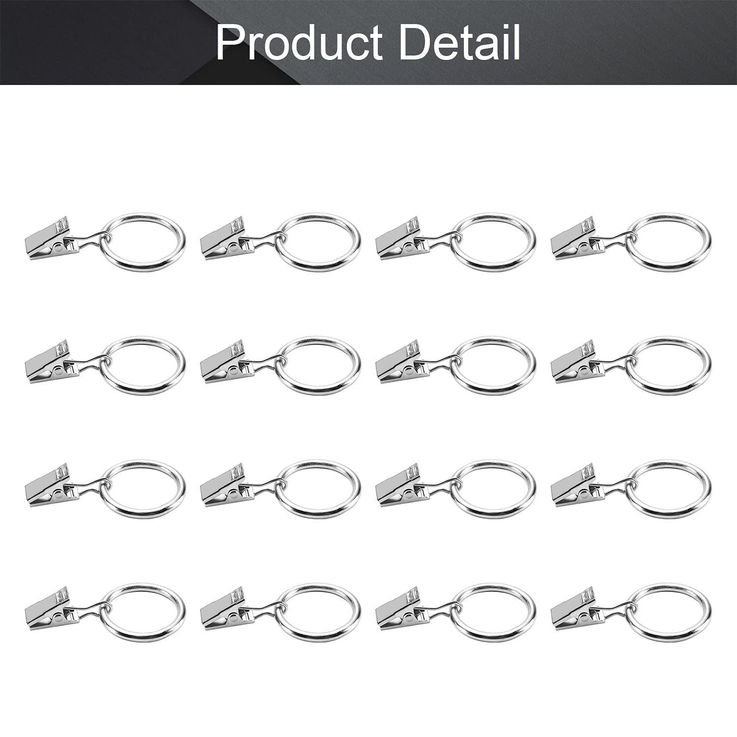 MroMax 16Pcs Metal Curtain Rings with Clips - 1 Inch Silver Drapery Hooks for Window Curtain Rods | Decorative Iron Rings for Drapes, Sheers & Valances | Perfect for Living Room, Bedroom & Home Decor