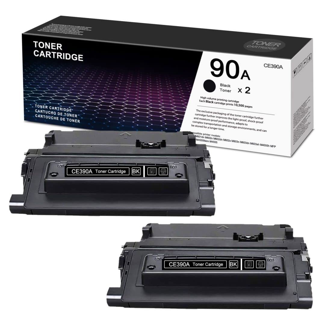 High Yield 90A CE390A Toner Cartridge Replacement (2-Pack) - Compatible with HP M602x, M603n, M601 Series, M4555 Printers - Black Ink for Office & Home Printing Needs