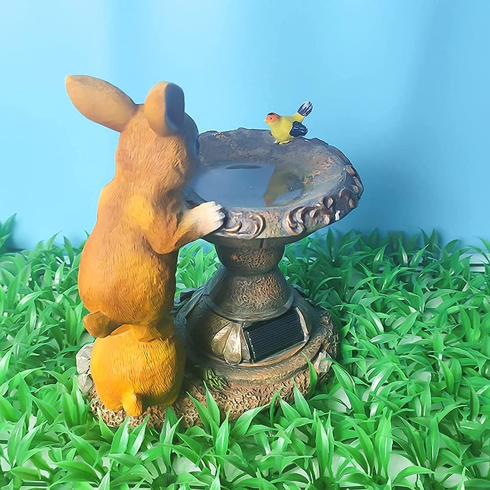 Solar-Powered LED Garden Lights - Resin Animal Statues & Bird Feeders for Outdoor Decor - Rabbit, Bird & Wildlife-Themed Solar Garden Lamps for Patio, Lawn & Backyard Landscaping