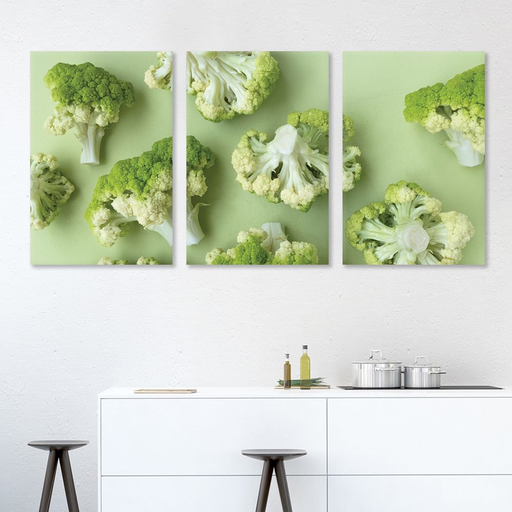 Wall26 3-Panel Canvas Wall Art - Broccoli Painting on Light Green Background - Giclee Print Gallery Wrapped Modern Home Decor - 16x24 Inches Each Panel - Perfect for Kitchen, Dining Room & Farmhouse Style Interiors