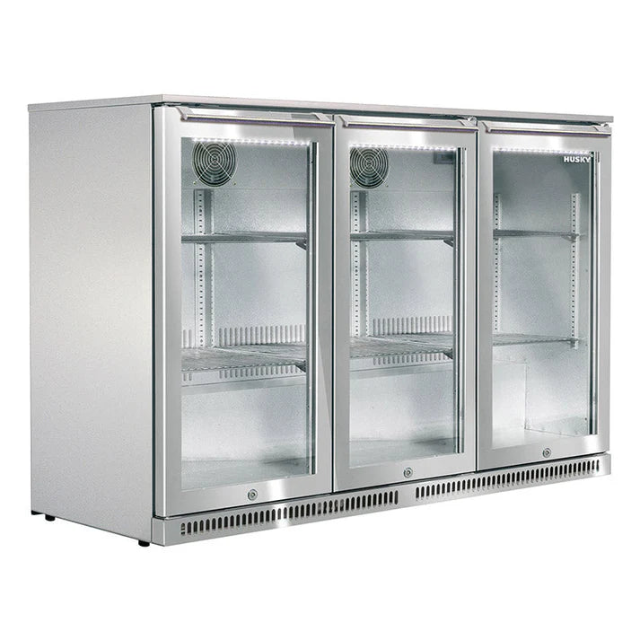 Stainless Steel Husky 307L Anti-Condensation Glass Door Commercial Beverage Cooler - Perfect for Restaurants, Bars, and Outdoor Entertaining