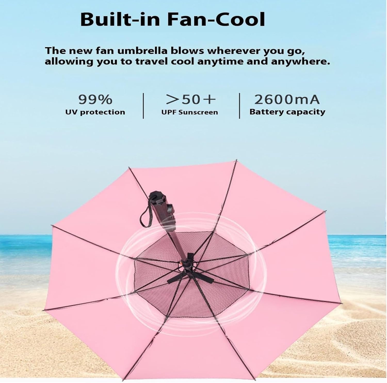 3 in 1 Cooling Umbrella with Built-in Fan & Mister - UV Protection Portable Umbrella for Outdoor Activities, Beach, Hiking, and Summer Travel
