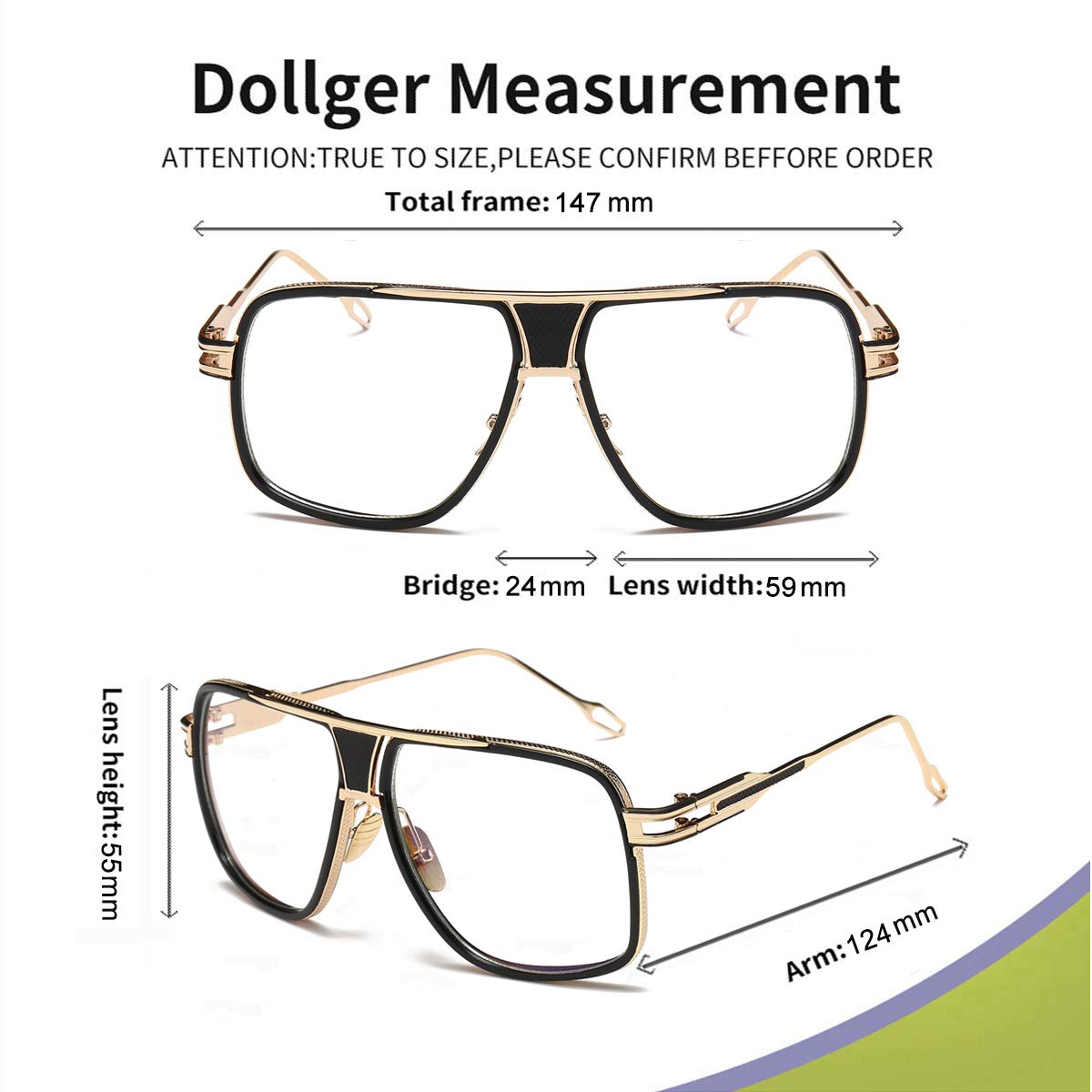 Dollger Oversized Classic Black Sunglasses for Men - Retro Gold Alloy Frame UV Protection Shades - Perfect for Driving, Beach & Outdoor Activities