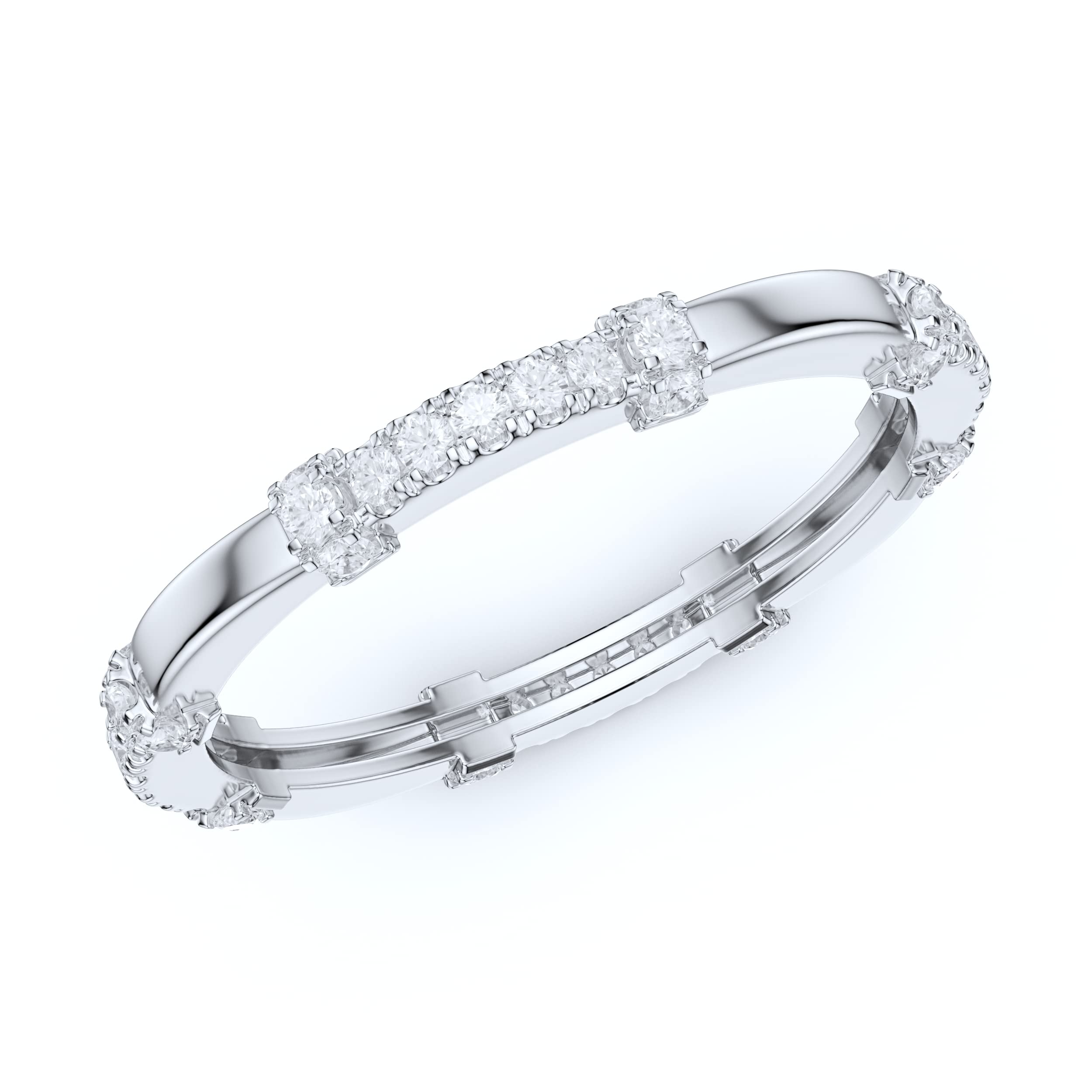 14K White Gold Petite Wave Shape Simulated Diamond or Genuine Moissanite Wedding Band Eternity Ring for Women - Perfect for Bridal, Anniversary, Engagement & Everyday Elegance