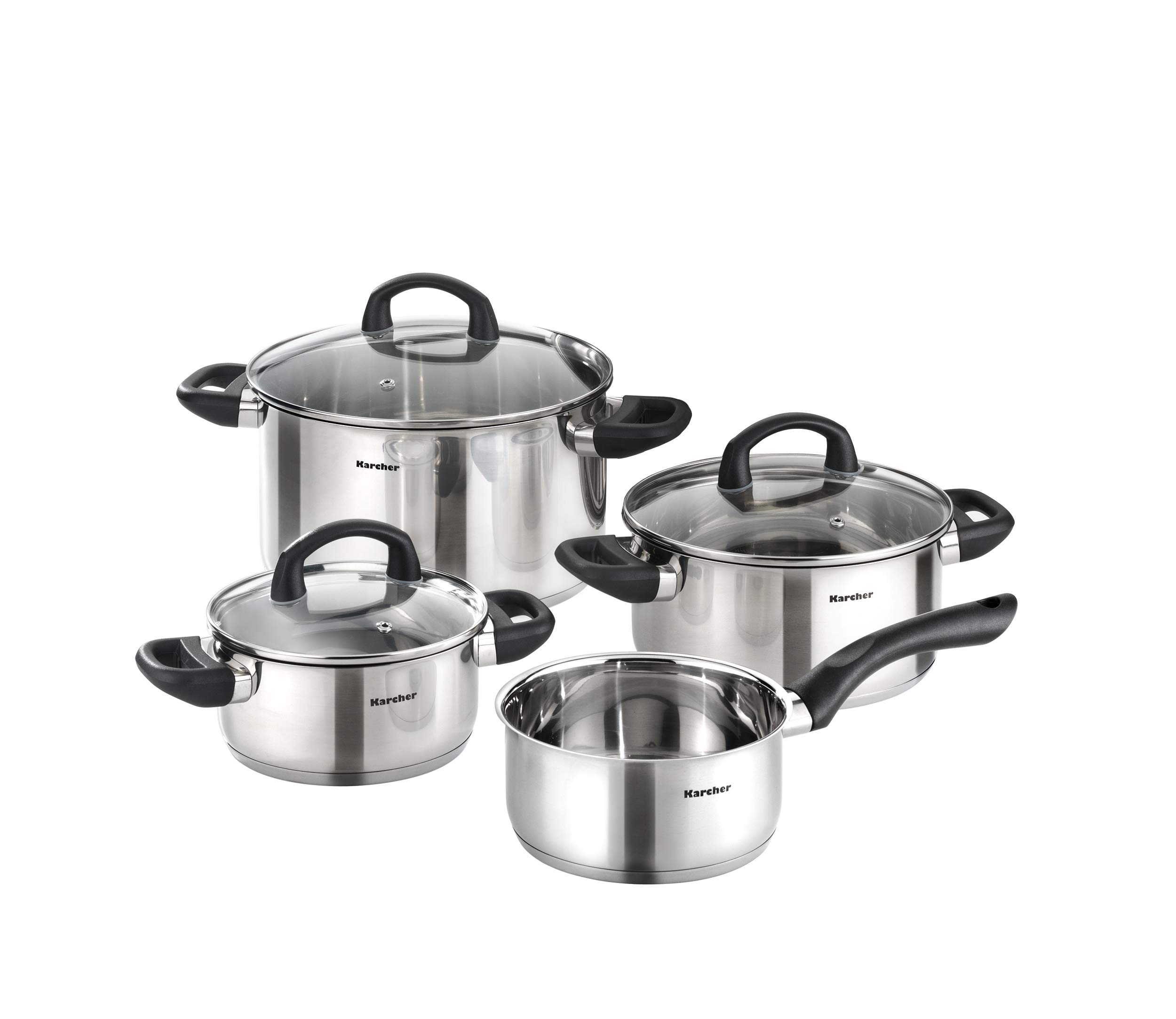 Premium 4-Piece Mia Stainless Steel Cookware Set with Glass Lids - Induction Compatible Pots & Pans for Gas, Electric & Ceramic Stoves - Perfect for Everyday Cooking, Soups, Stews & Family Meals