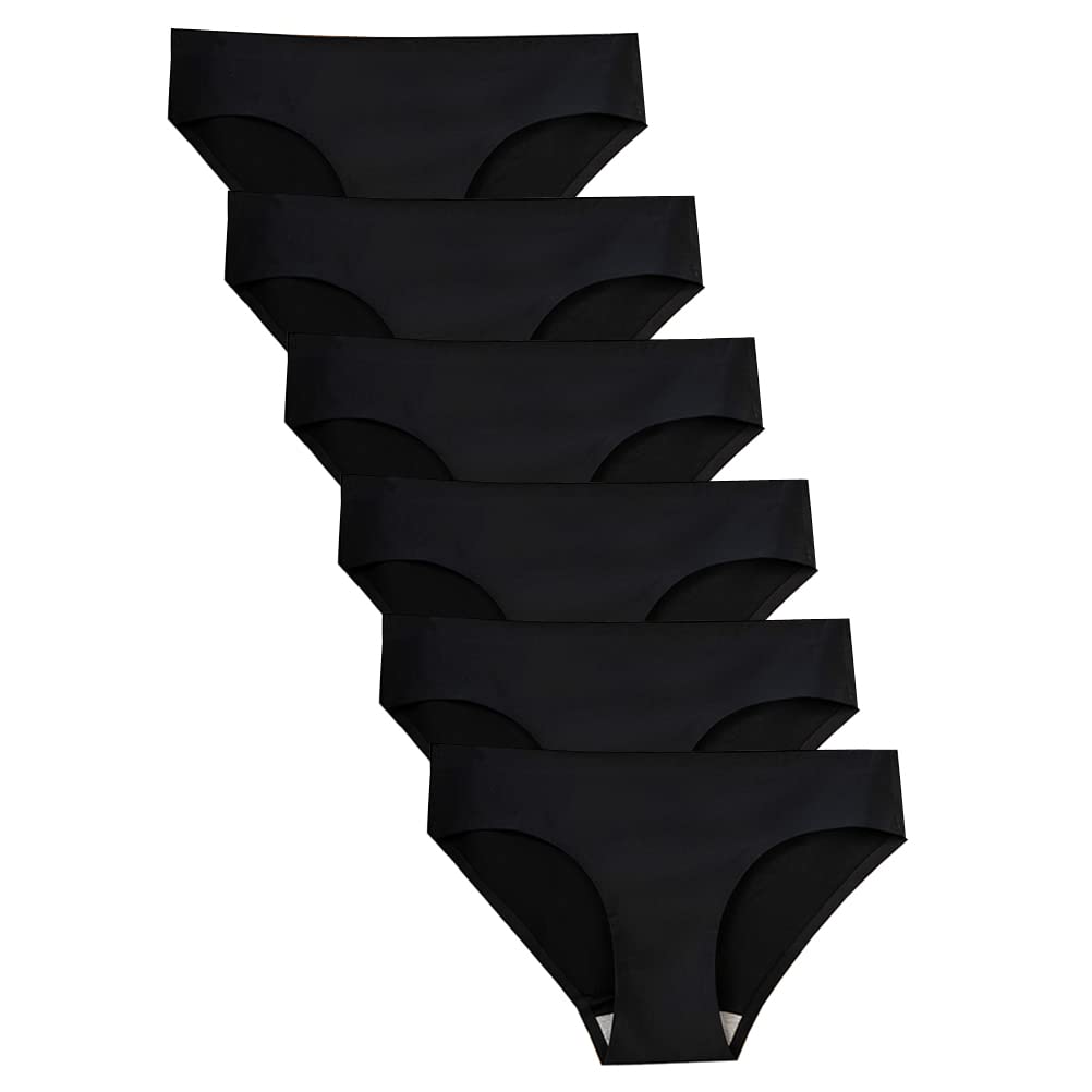 Women's Soft Seamless Bikini Underwear 6-Pack - Breathable Ice Silk No-Show Hipster Panties for Everyday Comfort | Low Rise & Half Back Design | Perfect for Yoga, Workouts, and Daily Wear