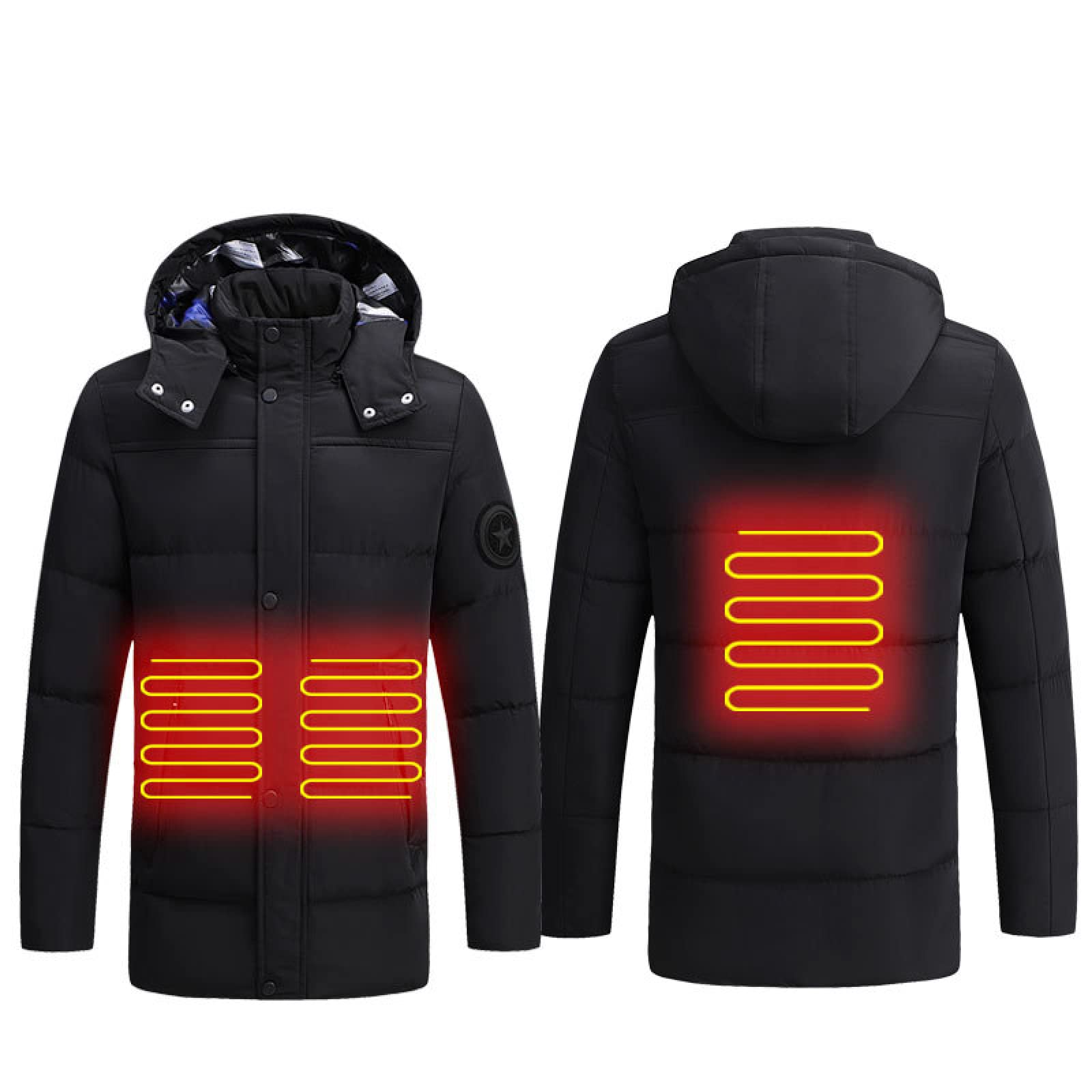 USB Heated Jacket for Men & Women - Winter Electric Heating Coat with Detachable Hood, Battery Powered Warm Jacket for Outdoor Activities, Camping, Hiking & Cold Weather