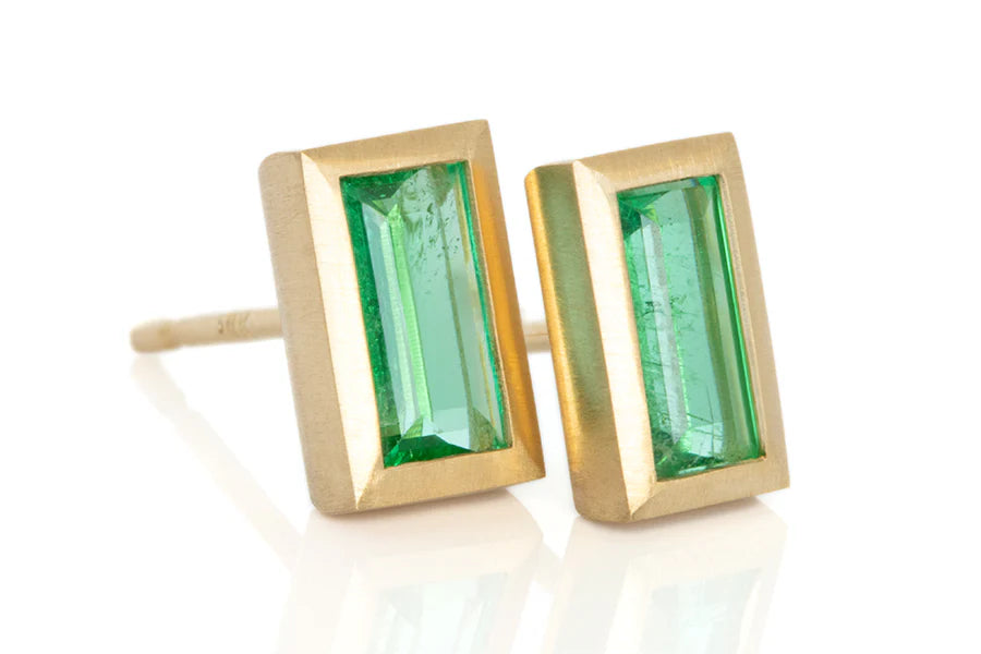 Exquisite Emerald Stud Earrings for Women - 14K Gold Plated Elongated Emerald Gemstone Earrings | Perfect for Weddings, Parties & Everyday Elegance