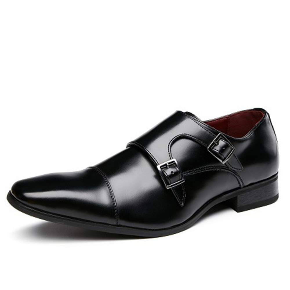 Men's Leather Dress Shoes - Slip On Monk Strap Oxford Shoes with Square Cap Toe | Anti-Slip Rubber Sole for Business, Office & Formal Occasions | Comfortable Walking Shoes for Men